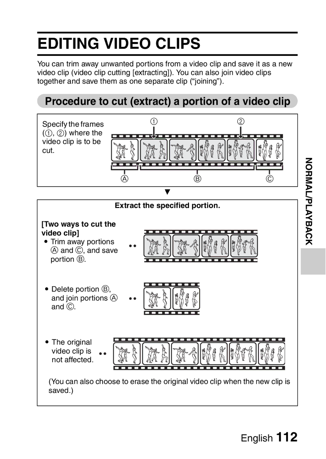 Sanyo VPC-CA8GX, VPC-CA8EX instruction manual Editing Video Clips, Procedure to cut extract a portion of a video clip 