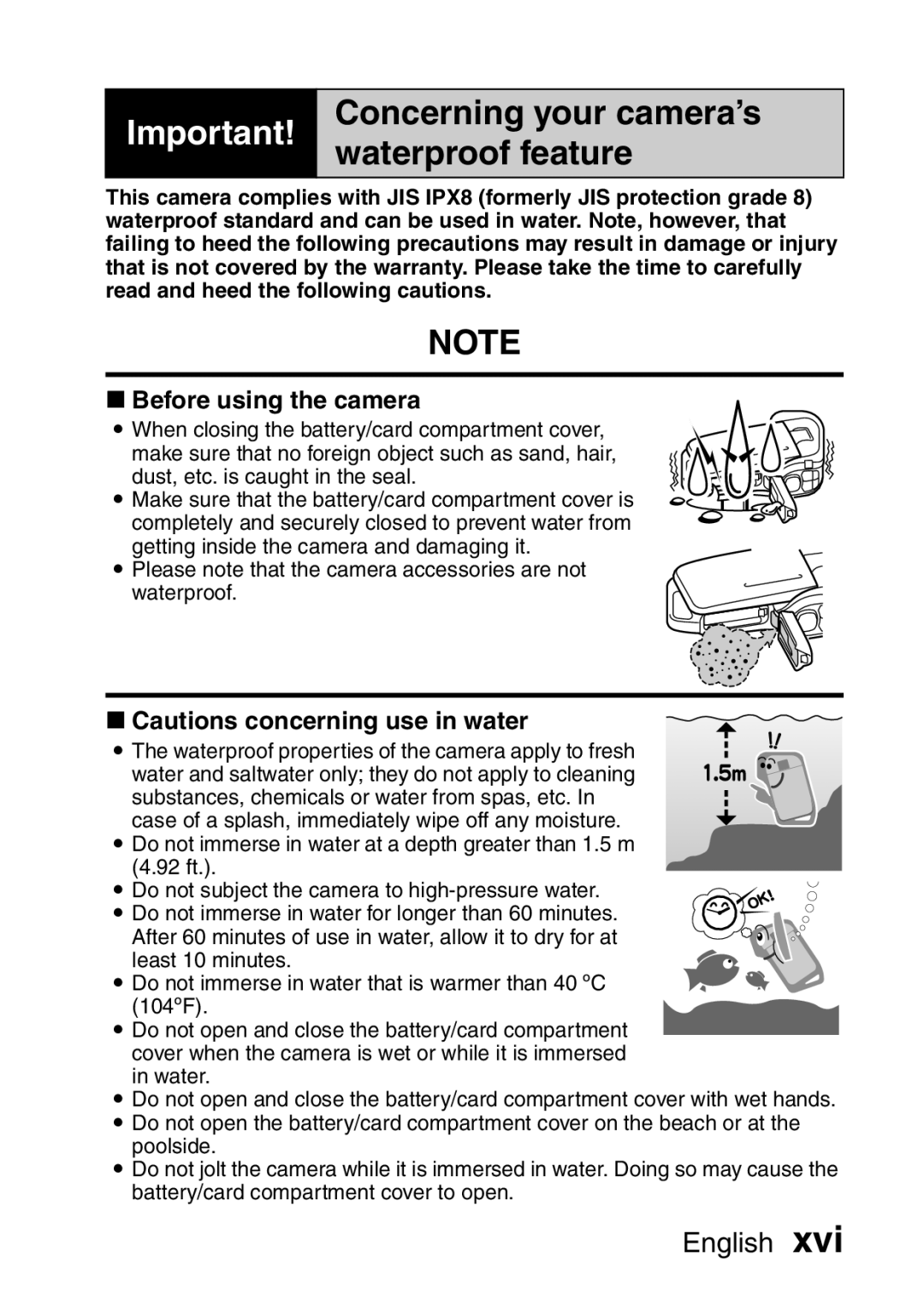 Sanyo VPC-CA8EX, VPC-CA8GX instruction manual Concerning your camera’s waterproof feature 