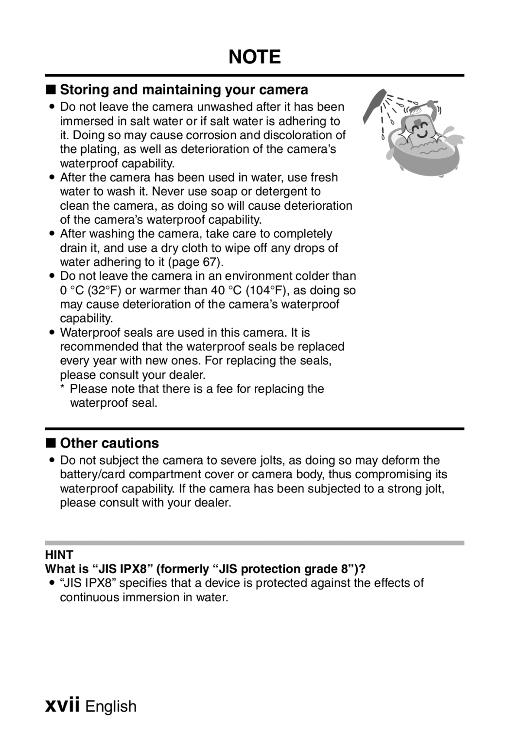 Sanyo VPC-CA8GX, VPC-CA8EX Storing and maintaining your camera, What is JIS IPX8 formerly JIS protection grade 8? 