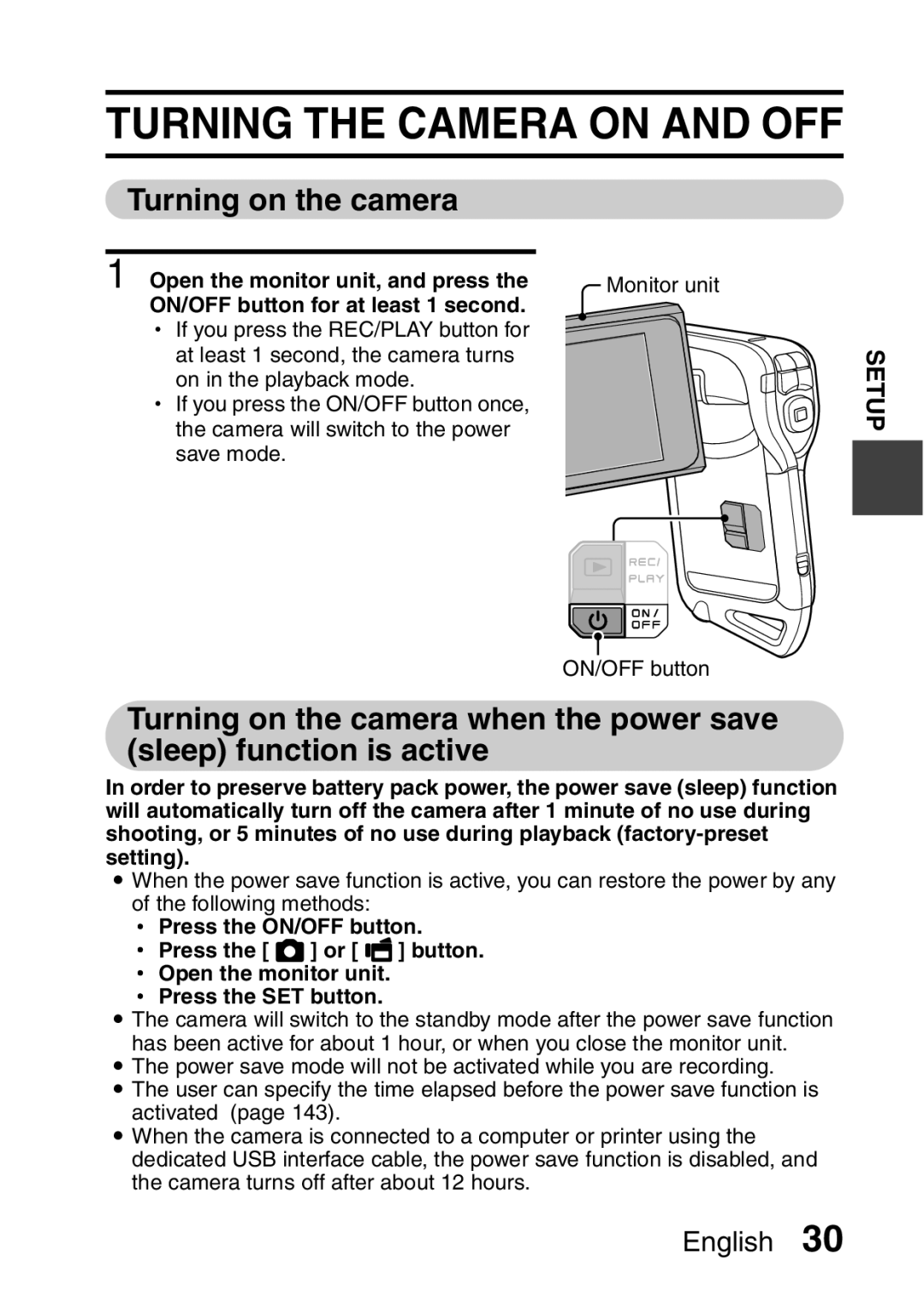 Sanyo VPC-CA8GX, VPC-CA8EX instruction manual Turning the Camera on and OFF, Turning on the camera 