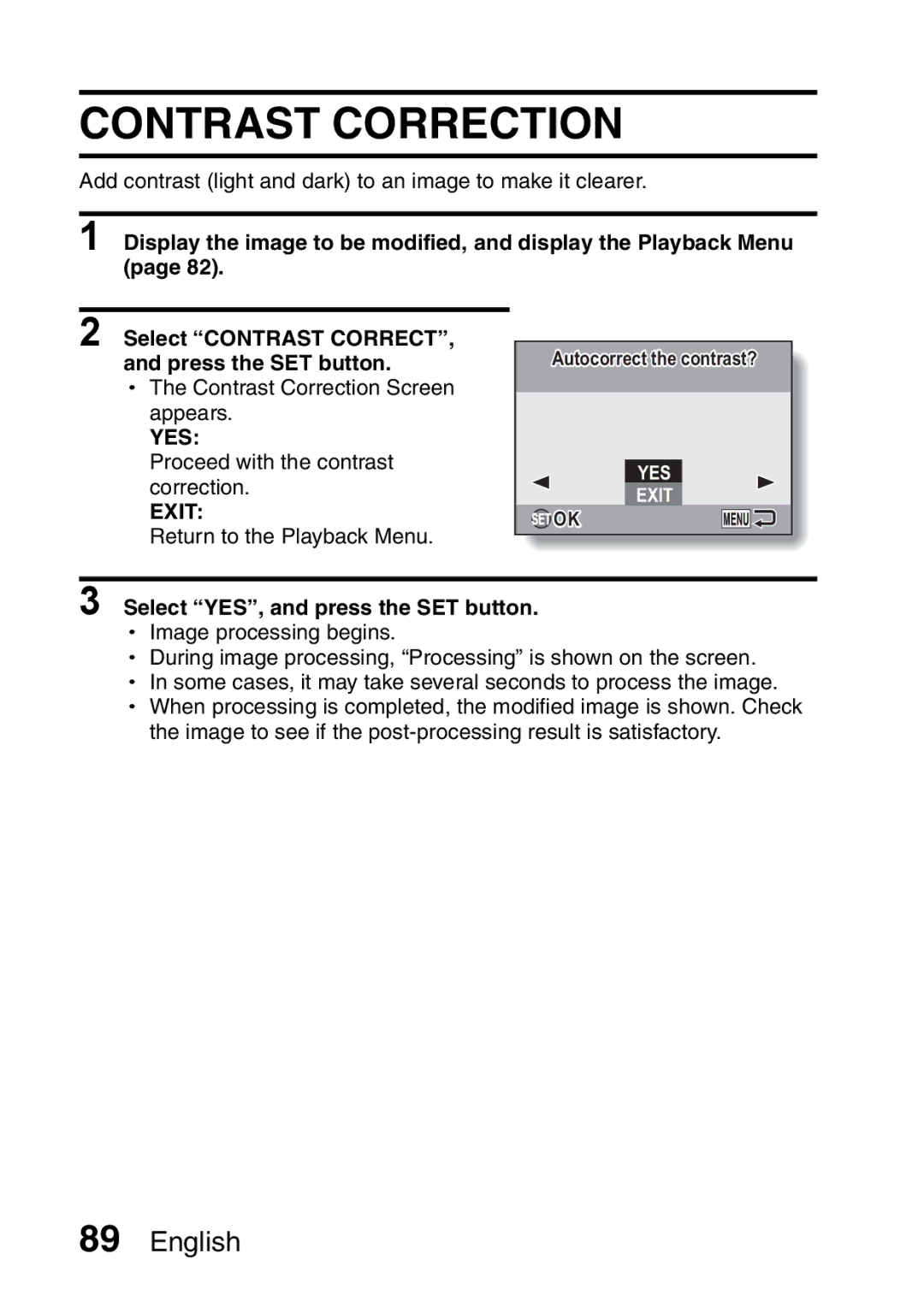 Sanyo VPC-E10EX, VPC-E10GX instruction manual Contrast Correction 