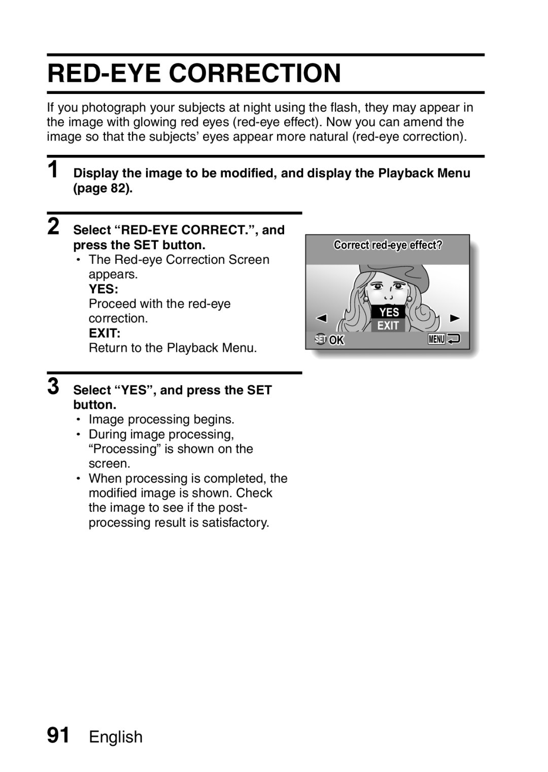 Sanyo VPC-E10EX, VPC-E10GX instruction manual RED-EYE Correction 