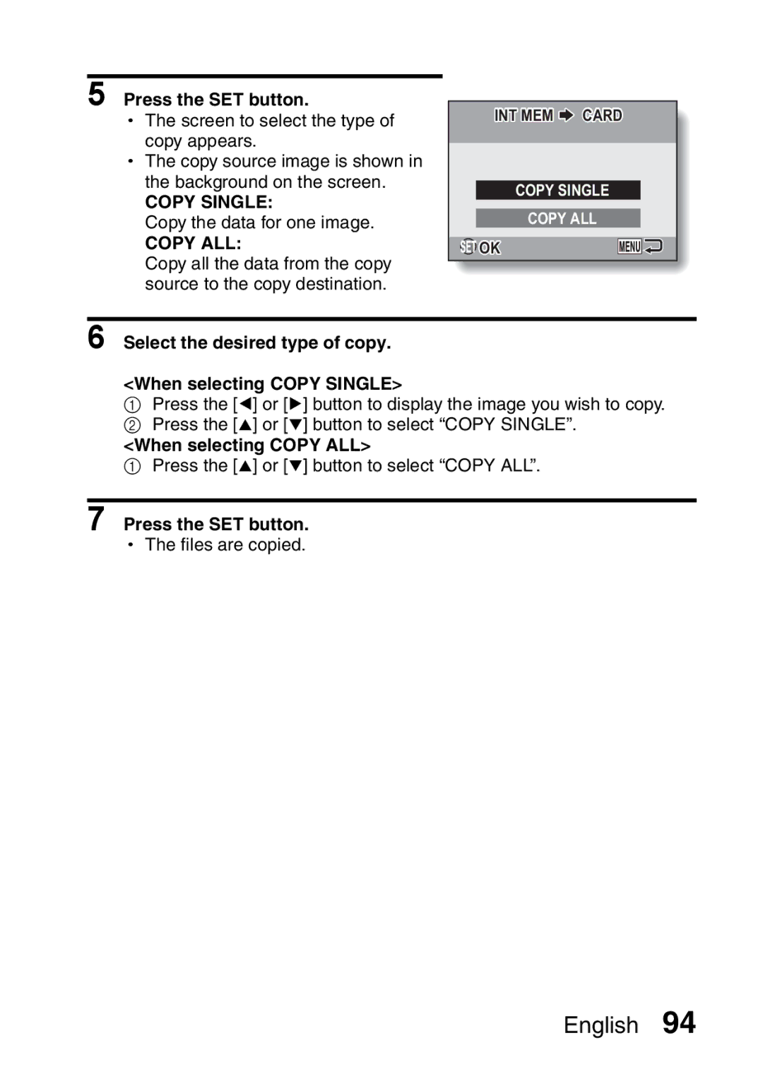 Sanyo VPC-E10EX, VPC-E10GX Select the desired type of copy When selecting Copy Single, When selecting Copy ALL 