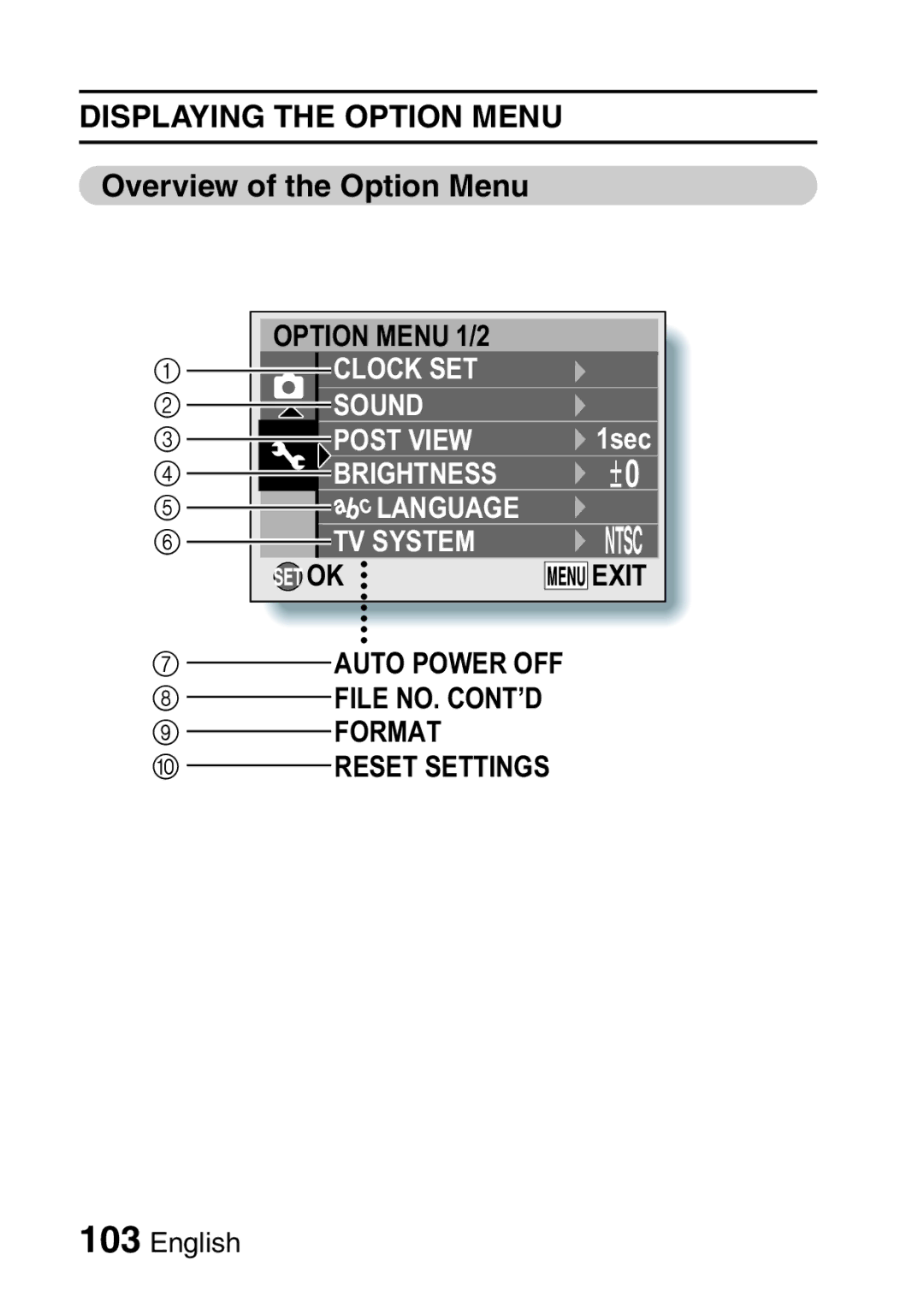 Sanyo VPC-E10EX, VPC-E10GX instruction manual Displaying the Option Menu, Overview of the Option Menu 