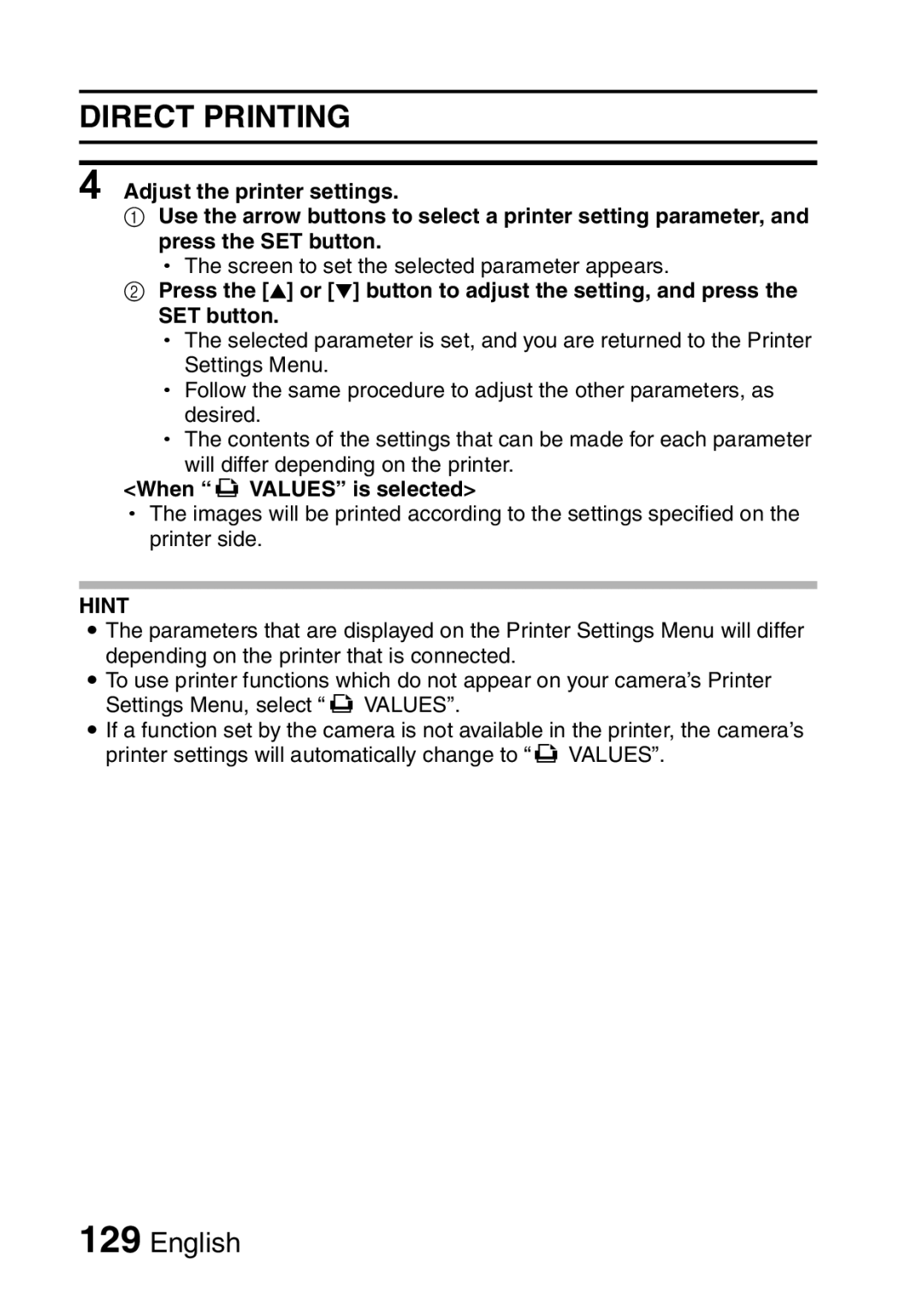 Sanyo VPC-E10GX, VPC-E10EX instruction manual Screen to set the selected parameter appears 