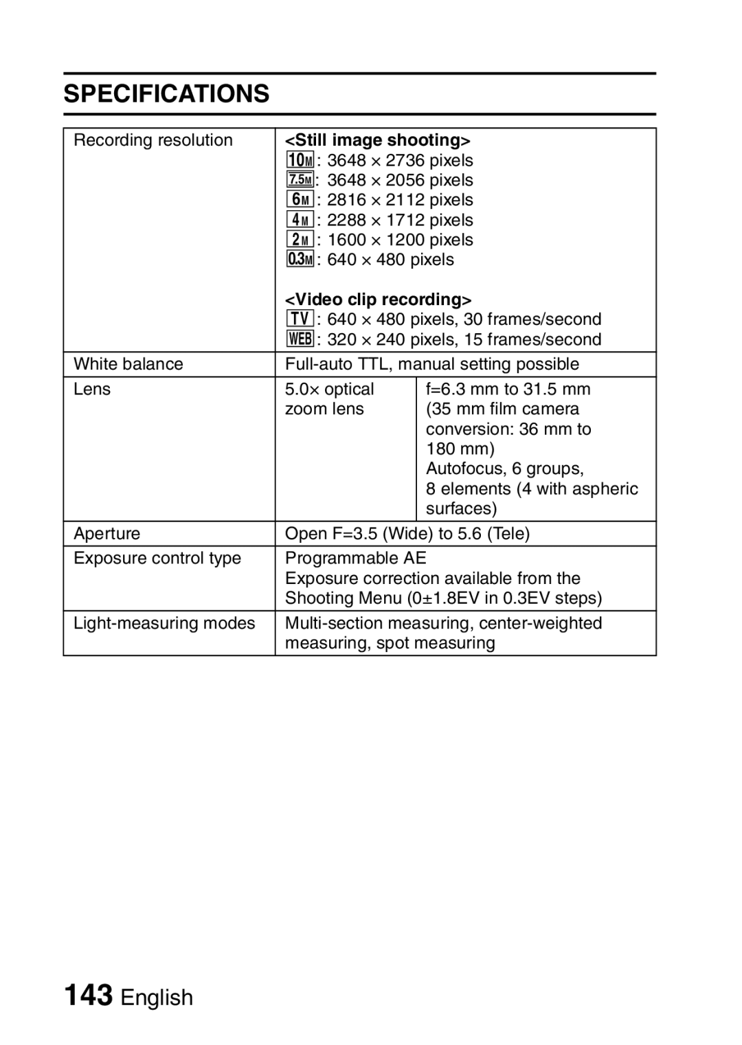 Sanyo VPC-E10EX, VPC-E10GX instruction manual Specifications, Video clip recording 