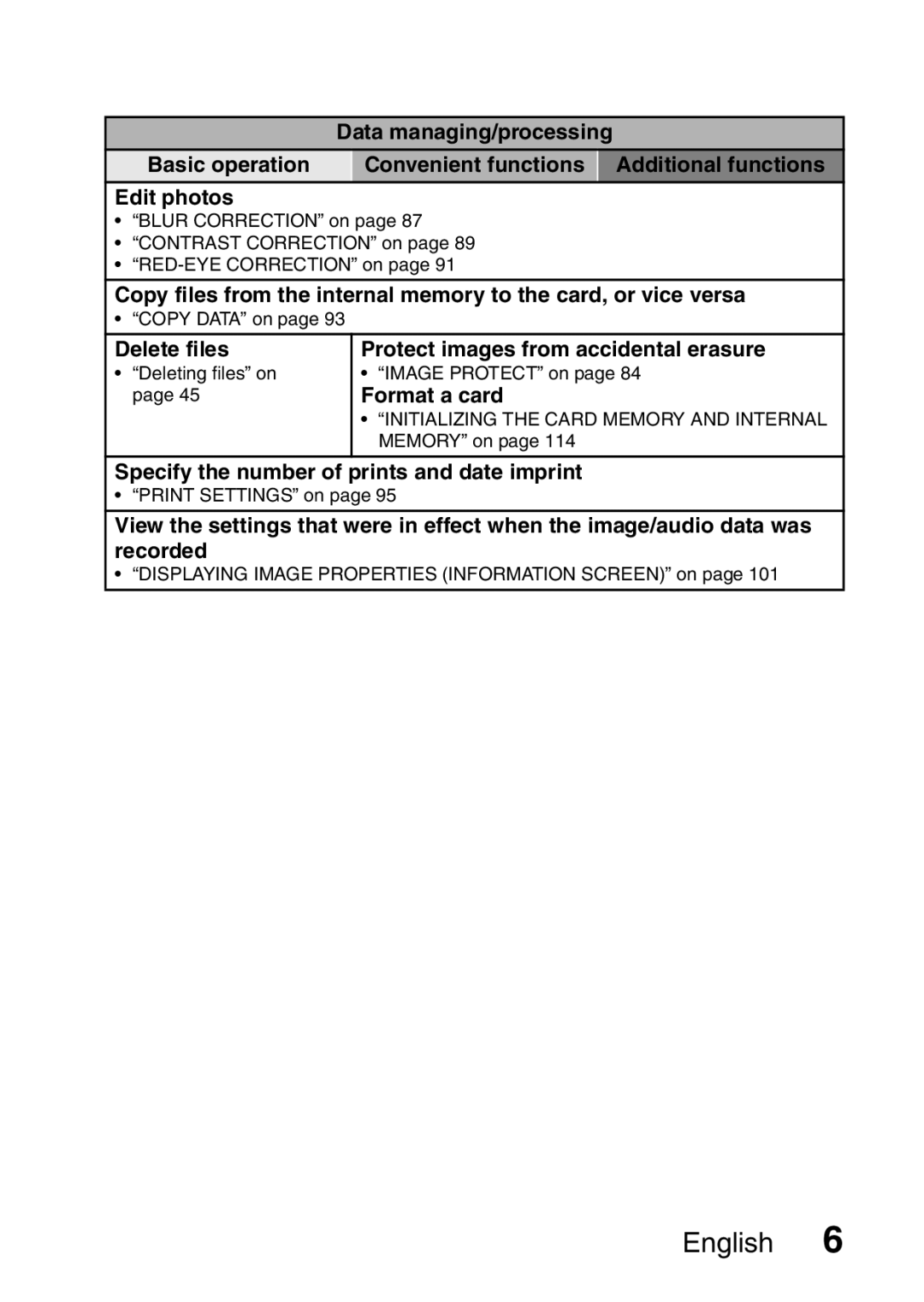 Sanyo VPC-E10GX, VPC-E10EX Data managing/processing, Delete files Protect images from accidental erasure, Format a card 