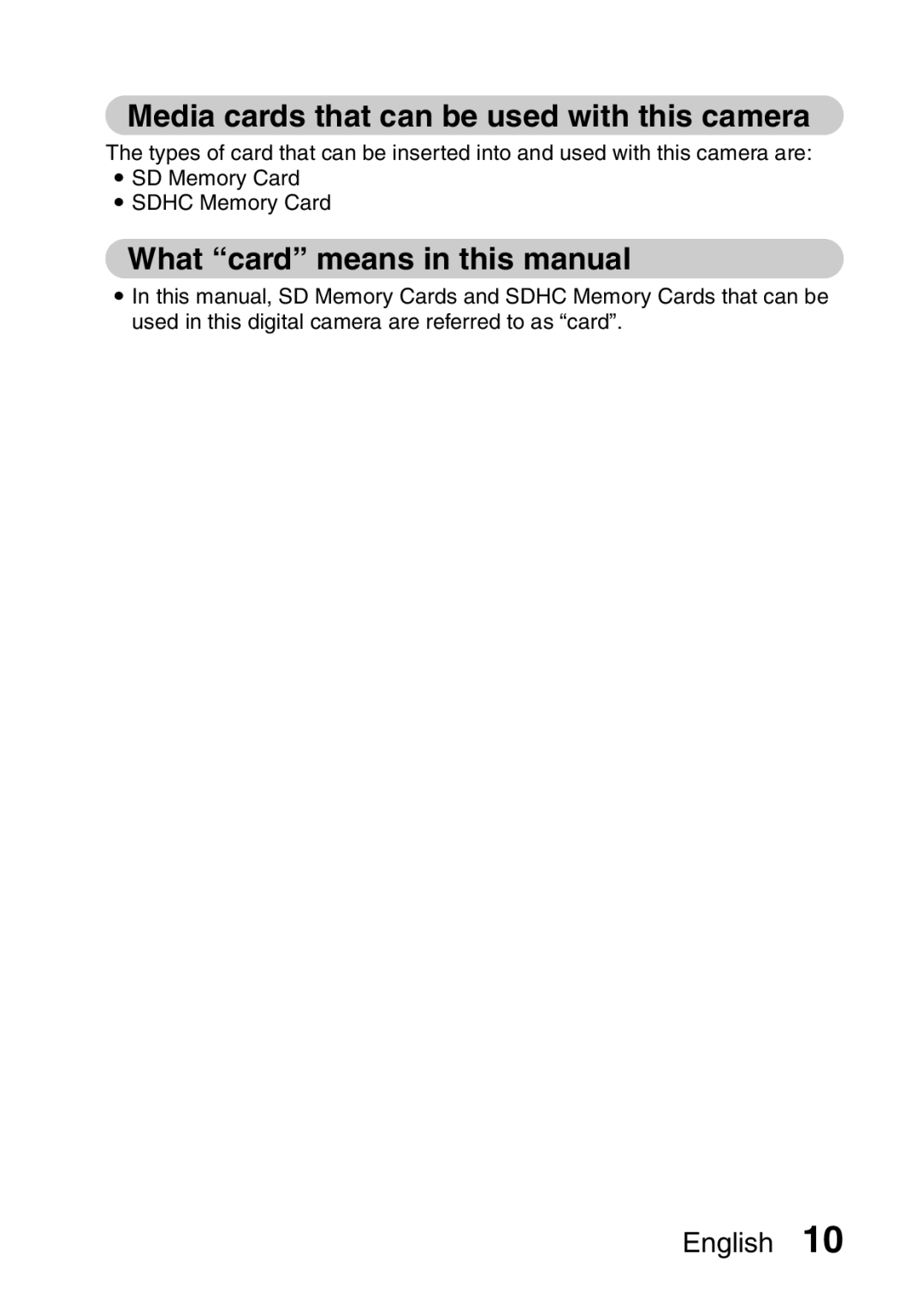 Sanyo VPC-E10EX, VPC-E10GX instruction manual Media cards that can be used with this camera, What card means in this manual 