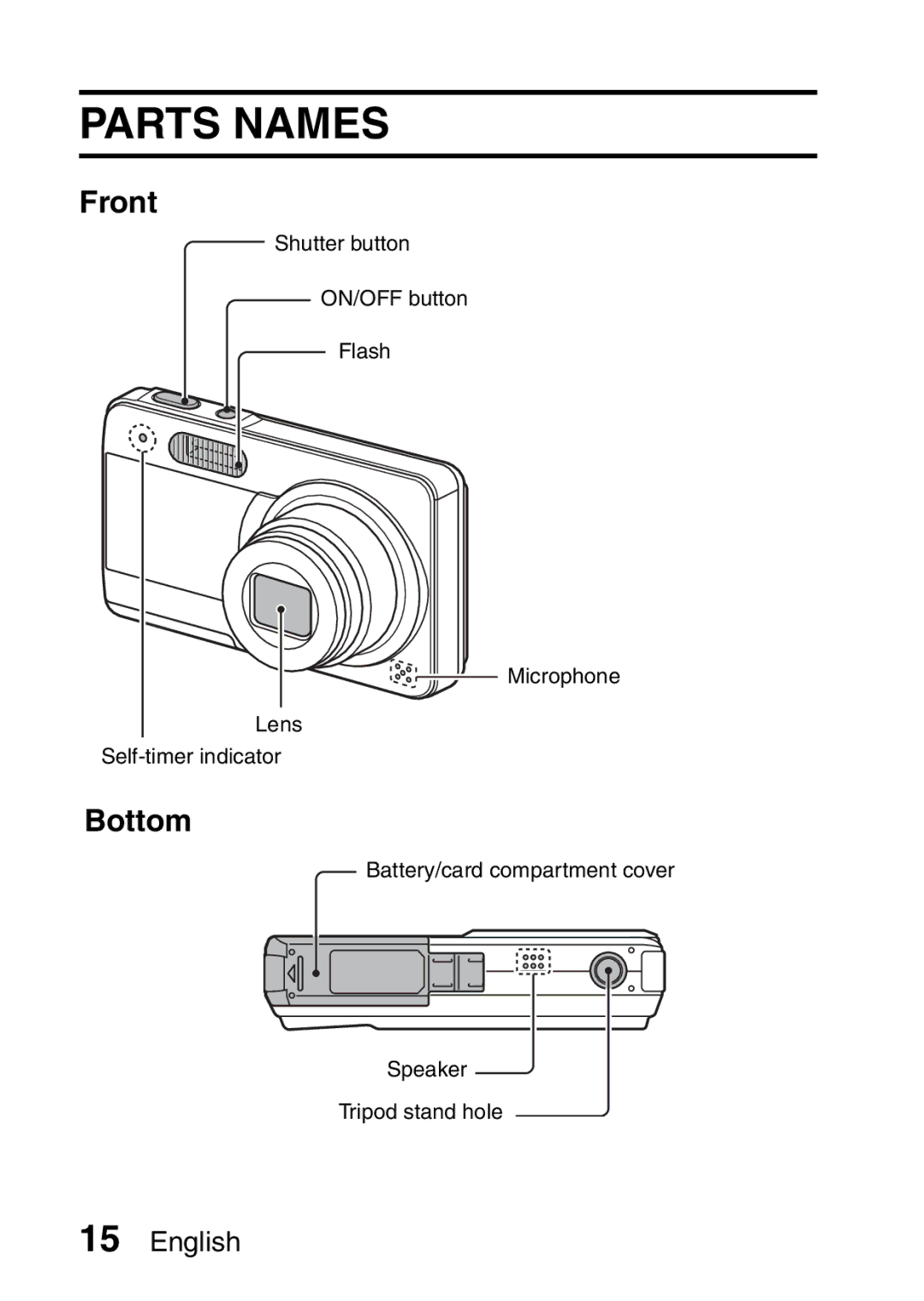 Sanyo VPC-E10GX, VPC-E10EX instruction manual Parts Names, Front, Bottom 