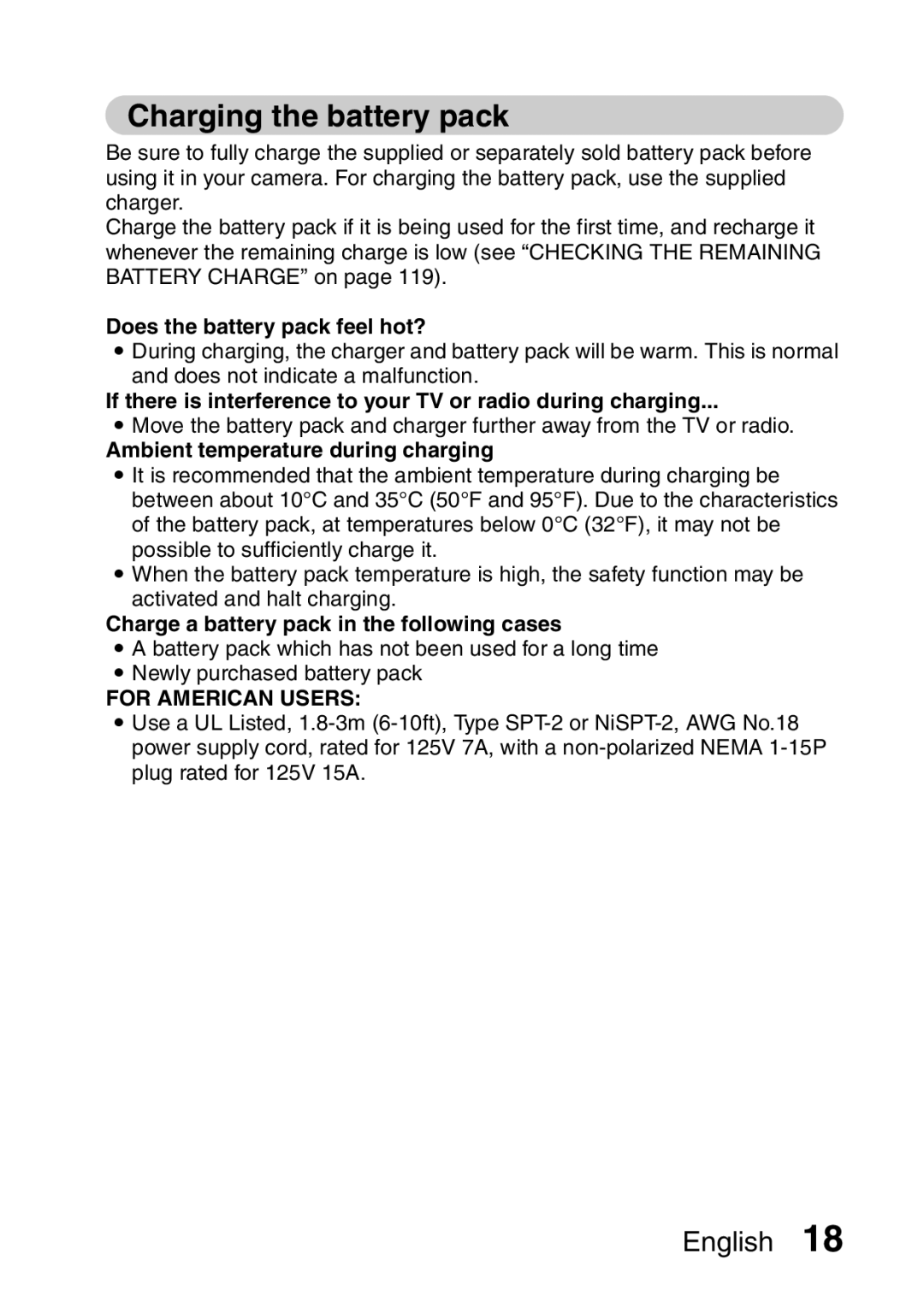 Sanyo VPC-E10GX, VPC-E10EX Charging the battery pack, Does the battery pack feel hot?, Ambient temperature during charging 