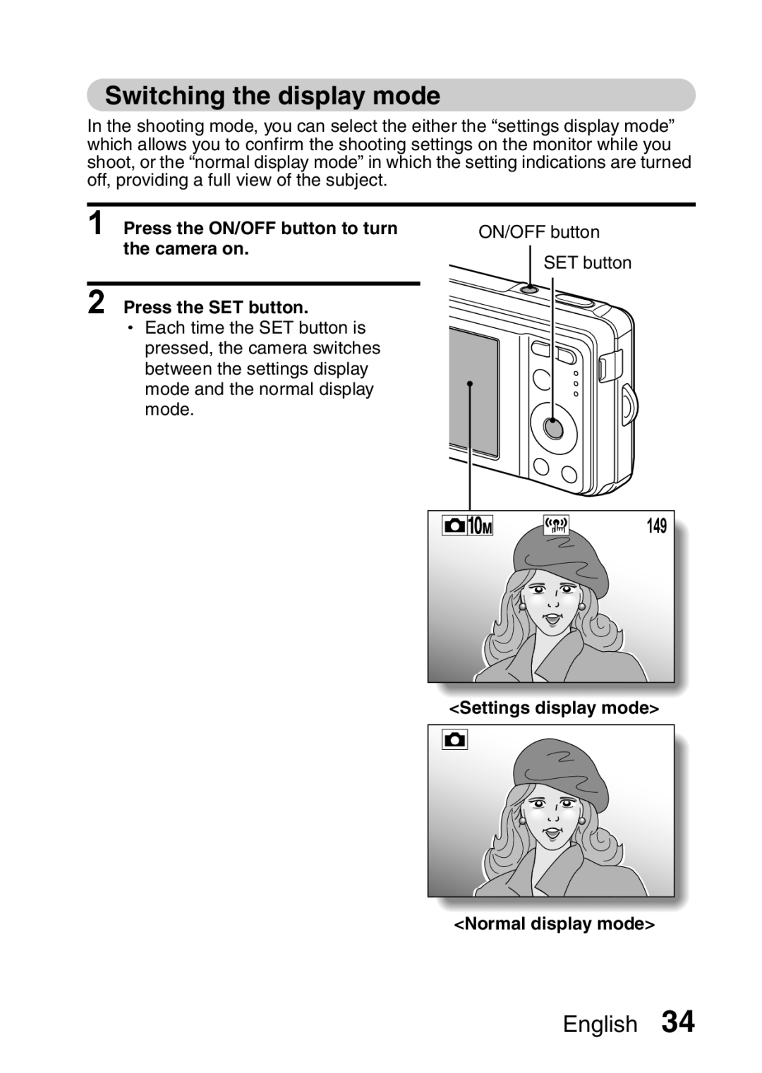 Sanyo VPC-E10EX, VPC-E10GX instruction manual Switching the display mode 