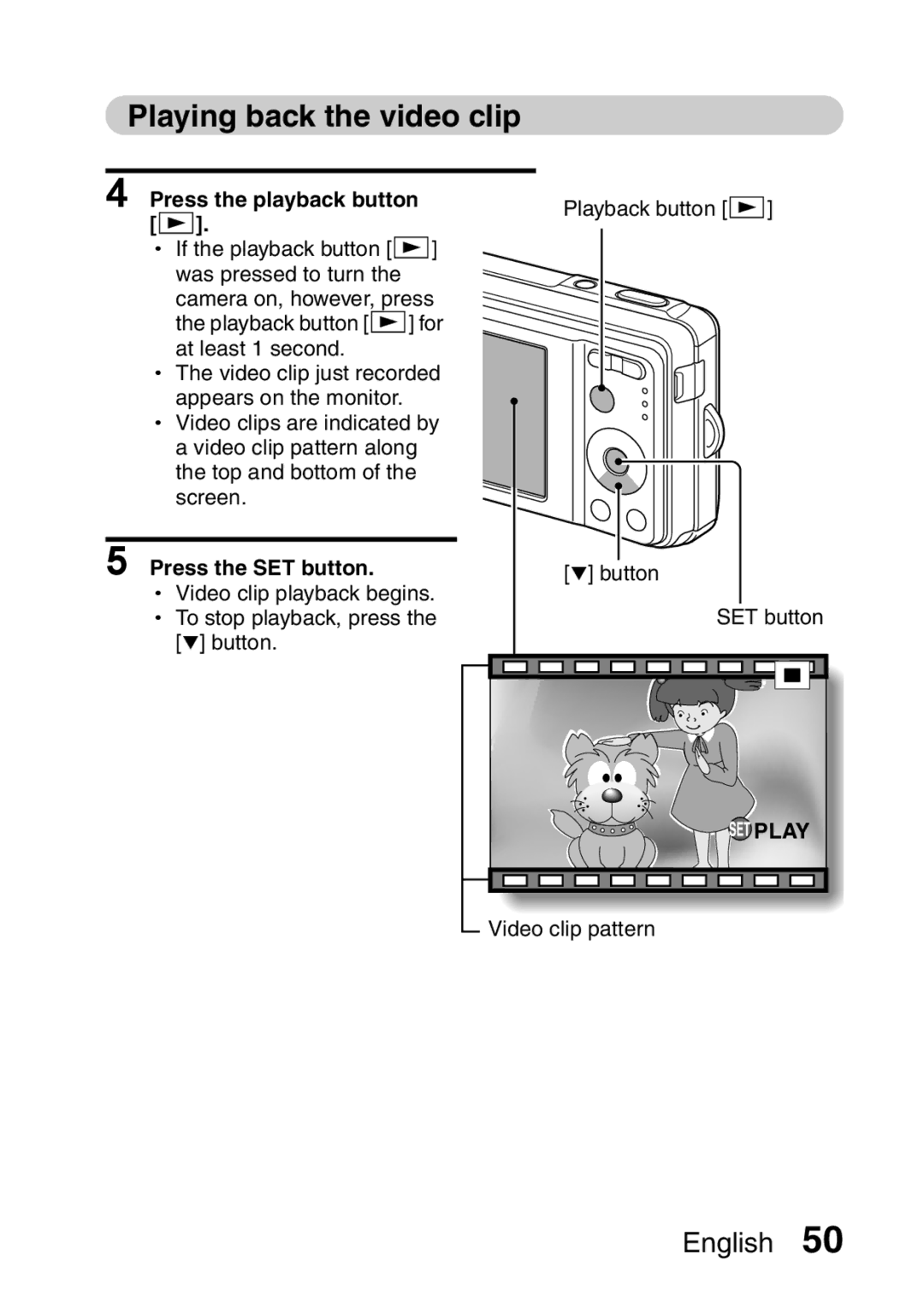 Sanyo VPC-E10EX, VPC-E10GX instruction manual Playing back the video clip, Press the playback button Playback button = 