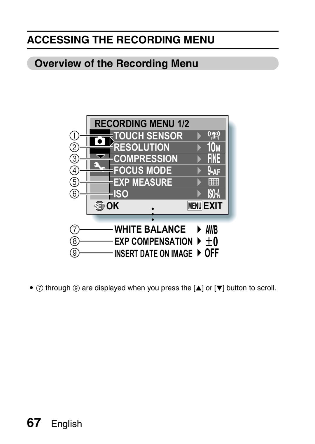 Sanyo VPC-E10EX, VPC-E10GX instruction manual Accessing the Recording Menu, Overview of the Recording Menu 