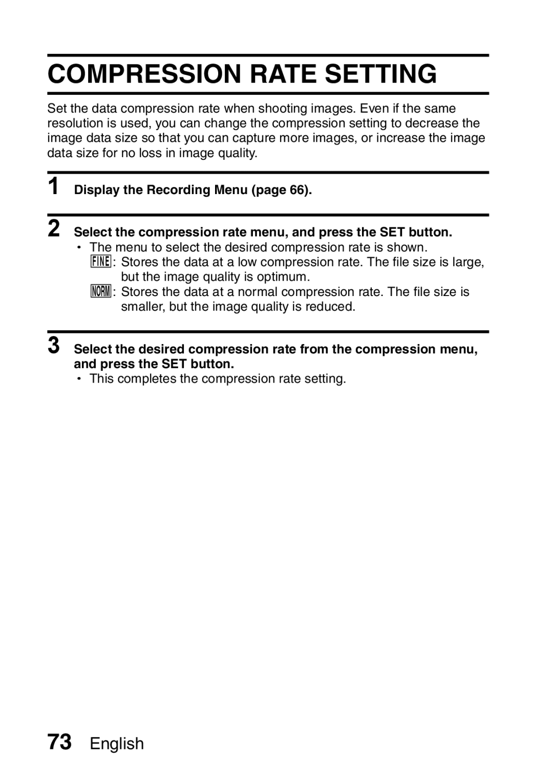 Sanyo VPC-E10EX, VPC-E10GX instruction manual Compression Rate Setting 