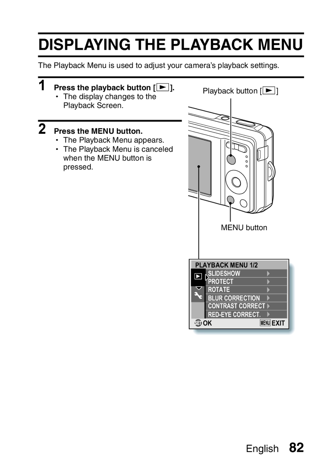 Sanyo VPC-E10EX, VPC-E10GX instruction manual Displaying the Playback Menu, Press the playback button = 