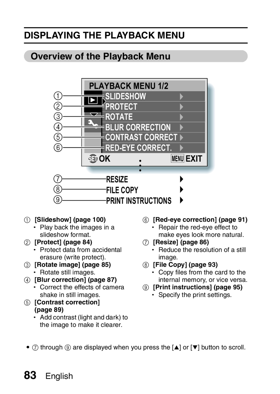 Sanyo VPC-E10EX, VPC-E10GX instruction manual Displaying the Playback Menu, Overview of the Playback Menu 