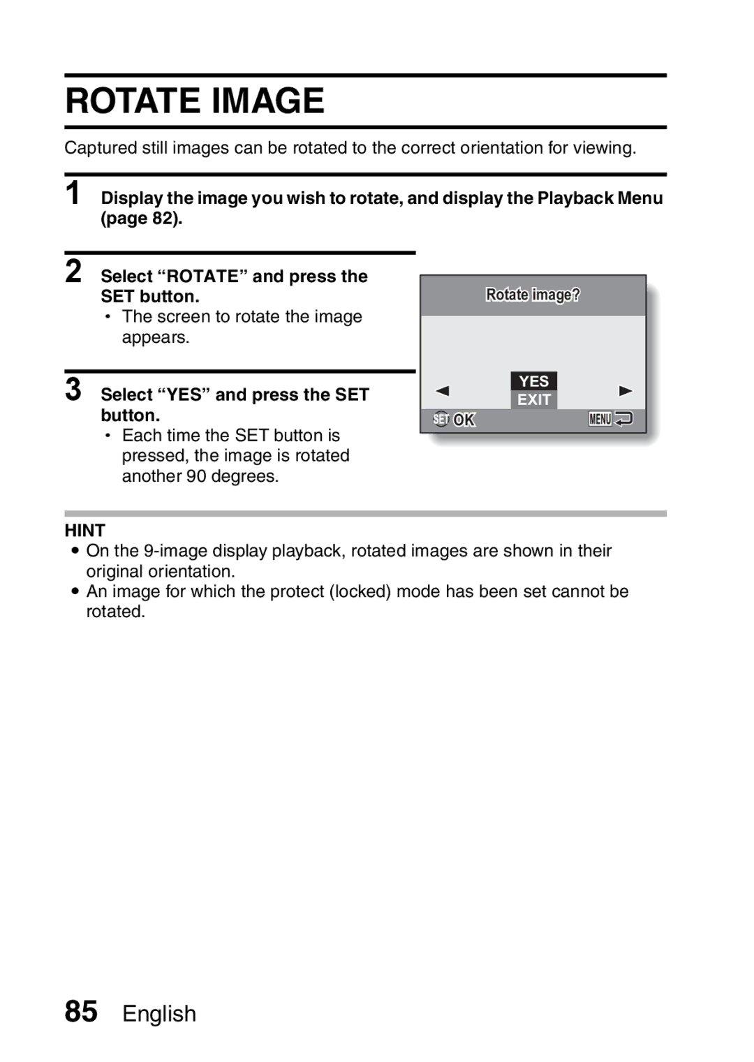 Sanyo VPC-E10EX, VPC-E10GX instruction manual Rotate Image 