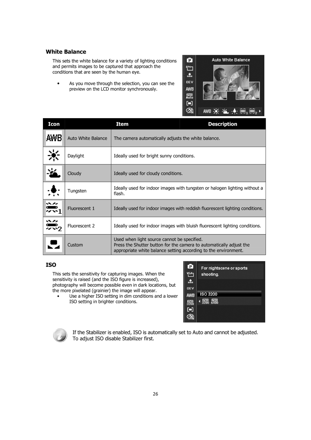 Sanyo VPC-E1414 instruction manual White Balance, Flash Fluorescent 