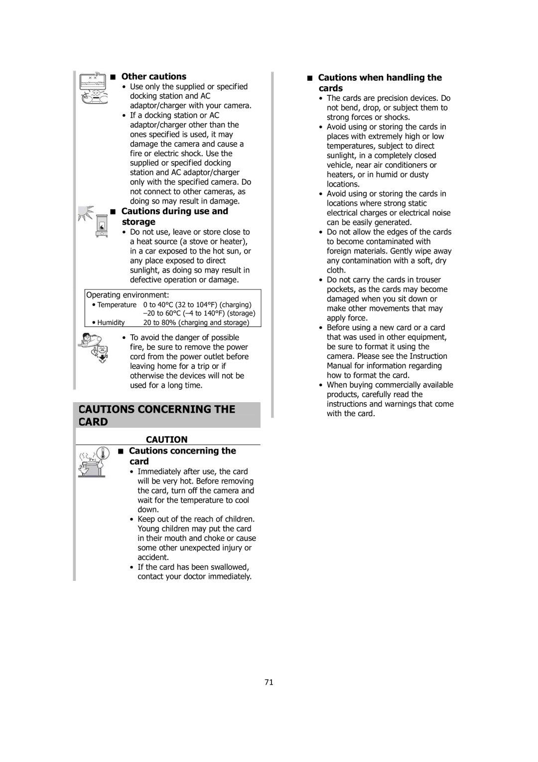 Sanyo VPC-E1414 instruction manual Other cautions, 71 