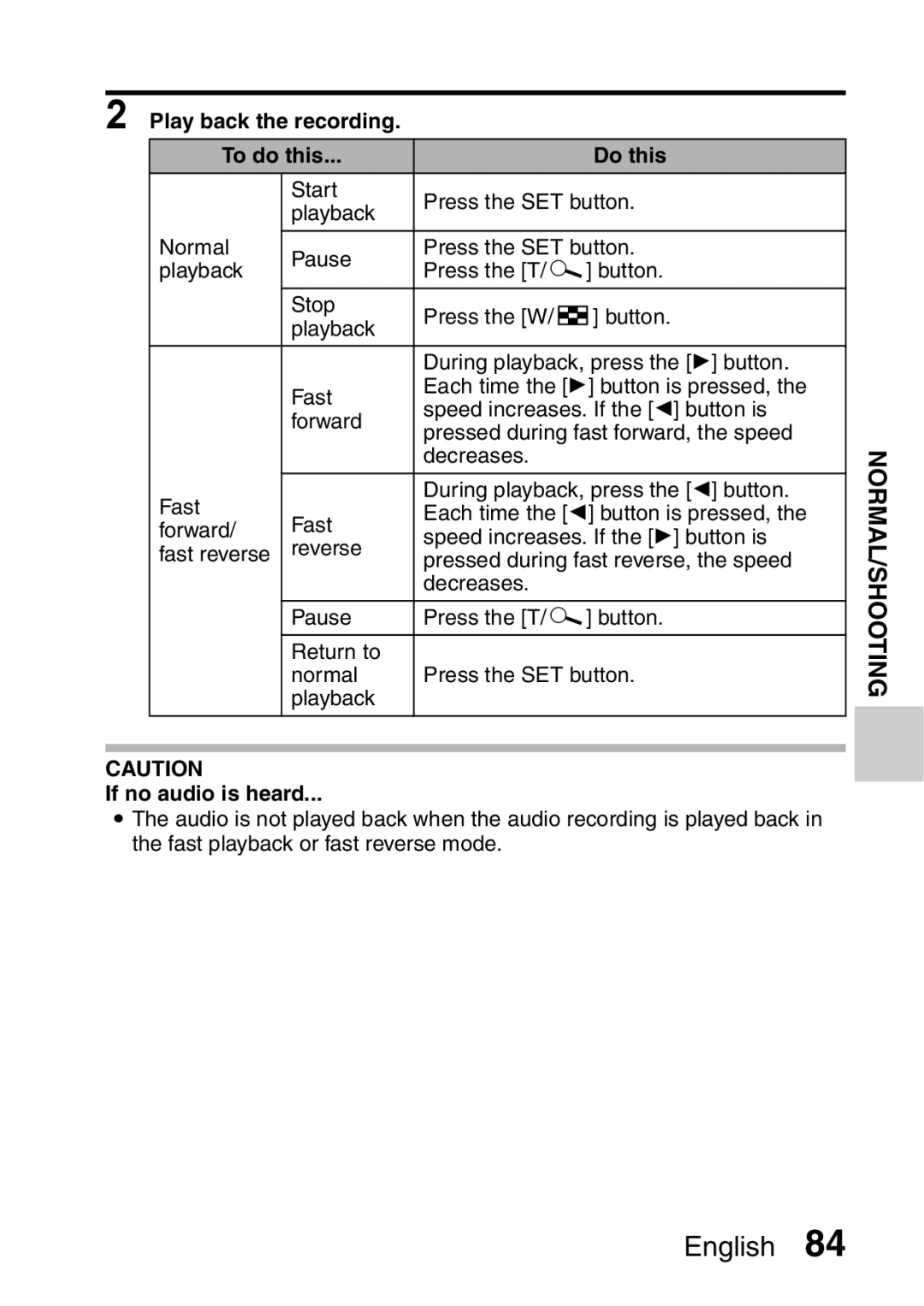 Sanyo VPC-E2 instruction manual Play back the recording To do this Do this, If no audio is heard 