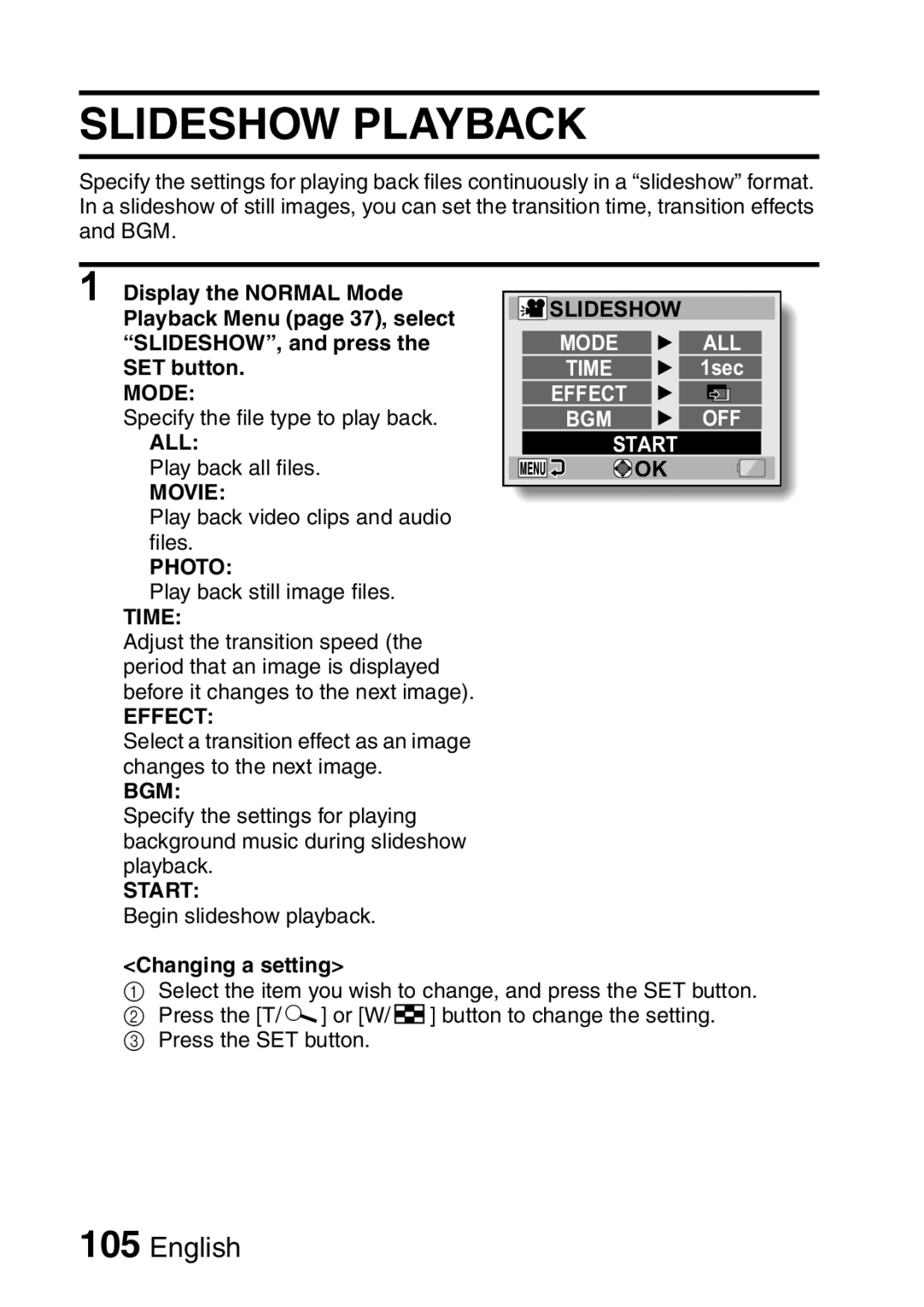 Sanyo VPC-E2 instruction manual Time, Changing a setting 