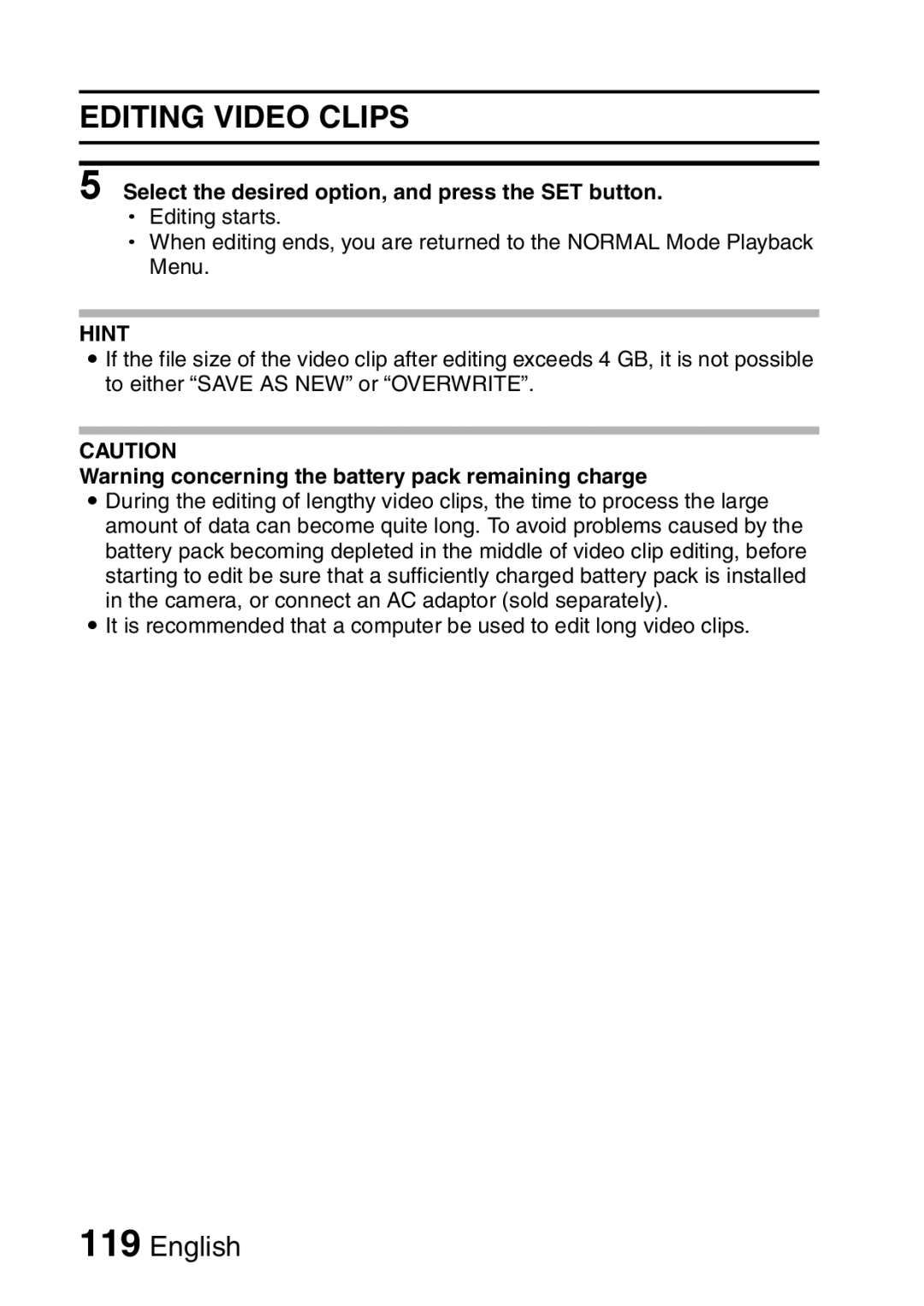 Sanyo VPC-E2 instruction manual Hint 