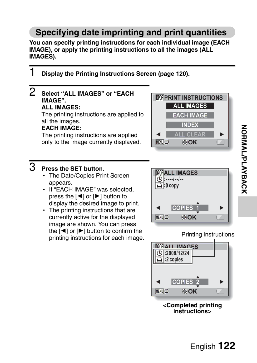 Sanyo VPC-E2 instruction manual Specifying date imprinting and print quantities, Press the SET button 