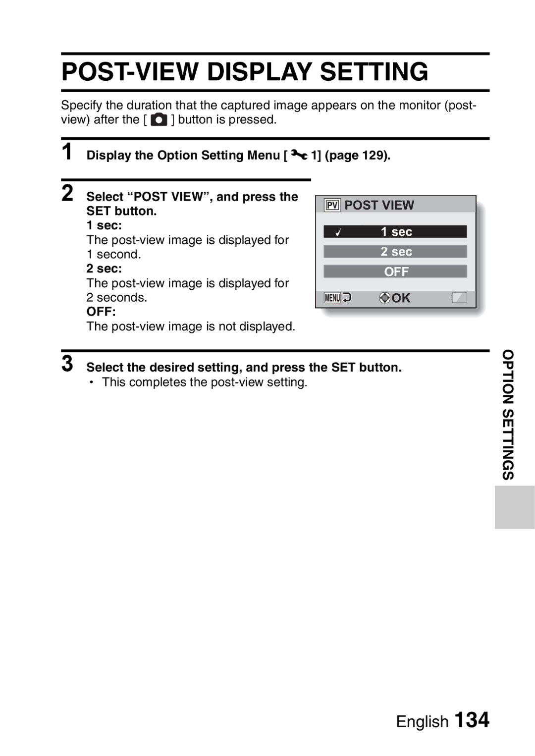 Sanyo VPC-E2 instruction manual POST-VIEW Display Setting, Sec 