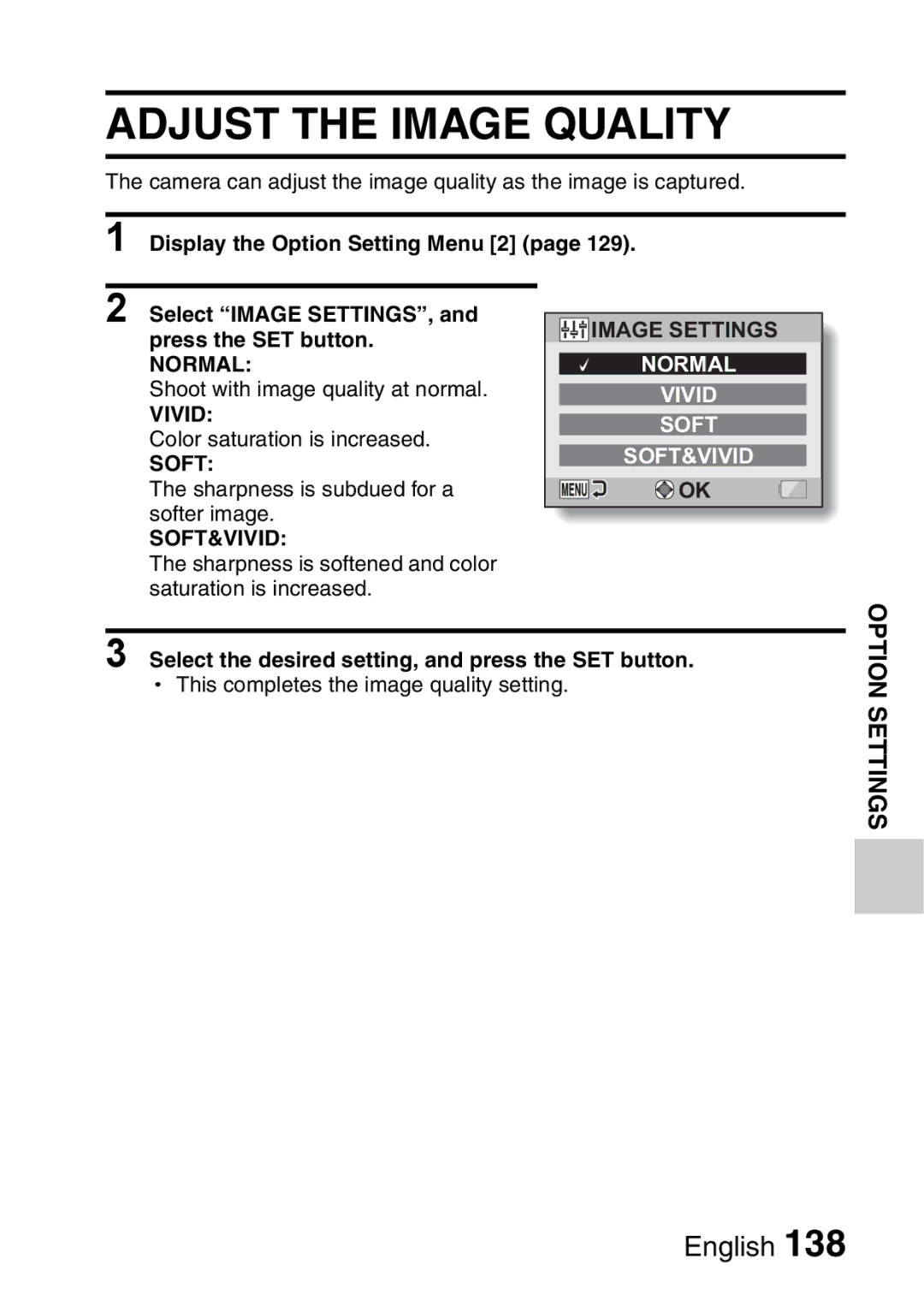 Sanyo VPC-E2 instruction manual Adjust the Image Quality, Soft&Vivid 