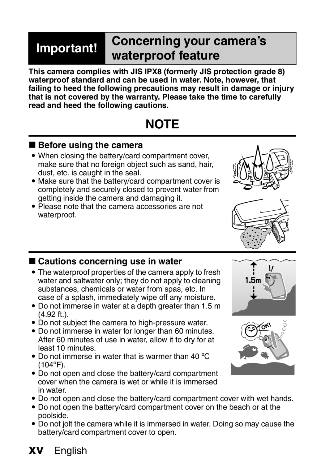 Sanyo VPC-E2 instruction manual Concerning your camera’s waterproof feature 