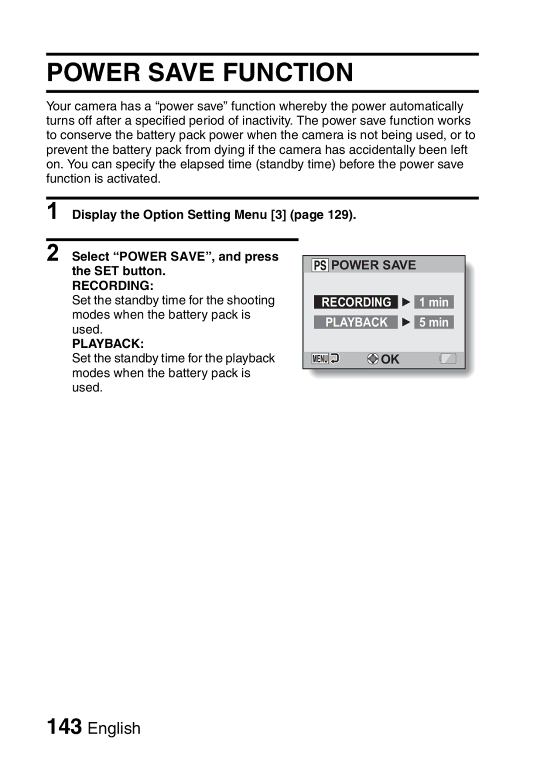 Sanyo VPC-E2 instruction manual Power Save Function 