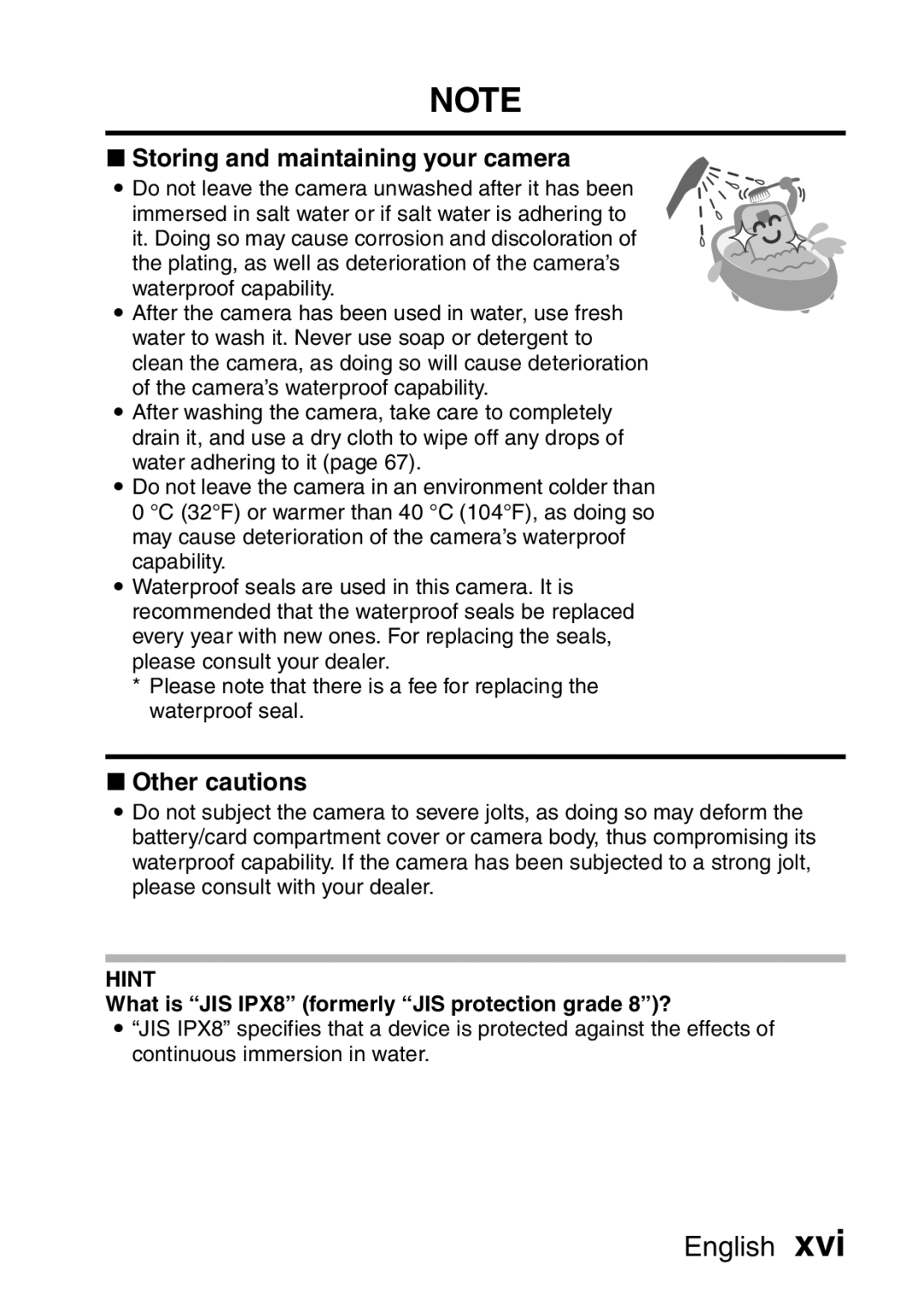 Sanyo VPC-E2 instruction manual Storing and maintaining your camera, What is JIS IPX8 formerly JIS protection grade 8? 