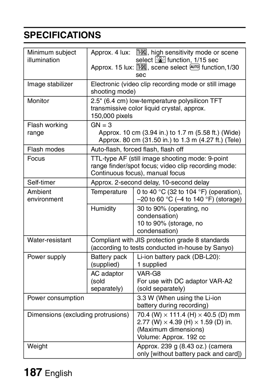 Sanyo VPC-E2 instruction manual VAR-G8 