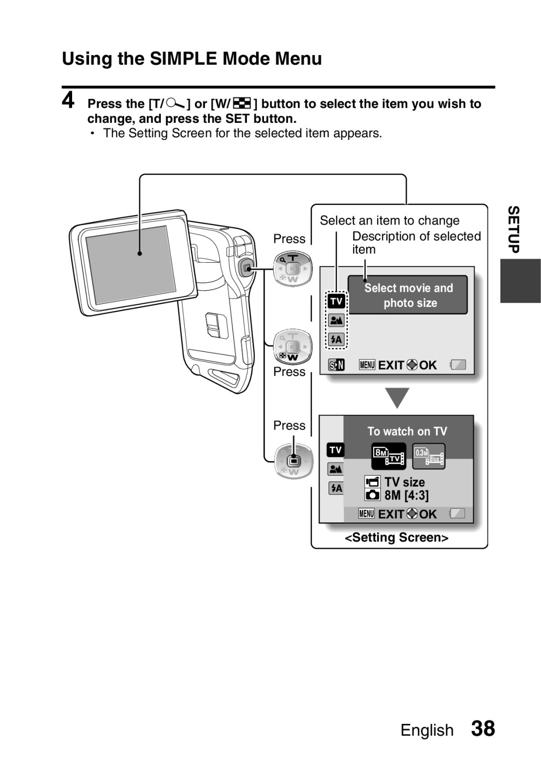 Sanyo VPC-E2 instruction manual Using the Simple Mode Menu 