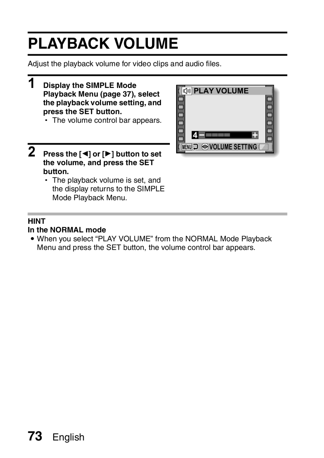 Sanyo VPC-E2 instruction manual Playback Volume, Normal mode 