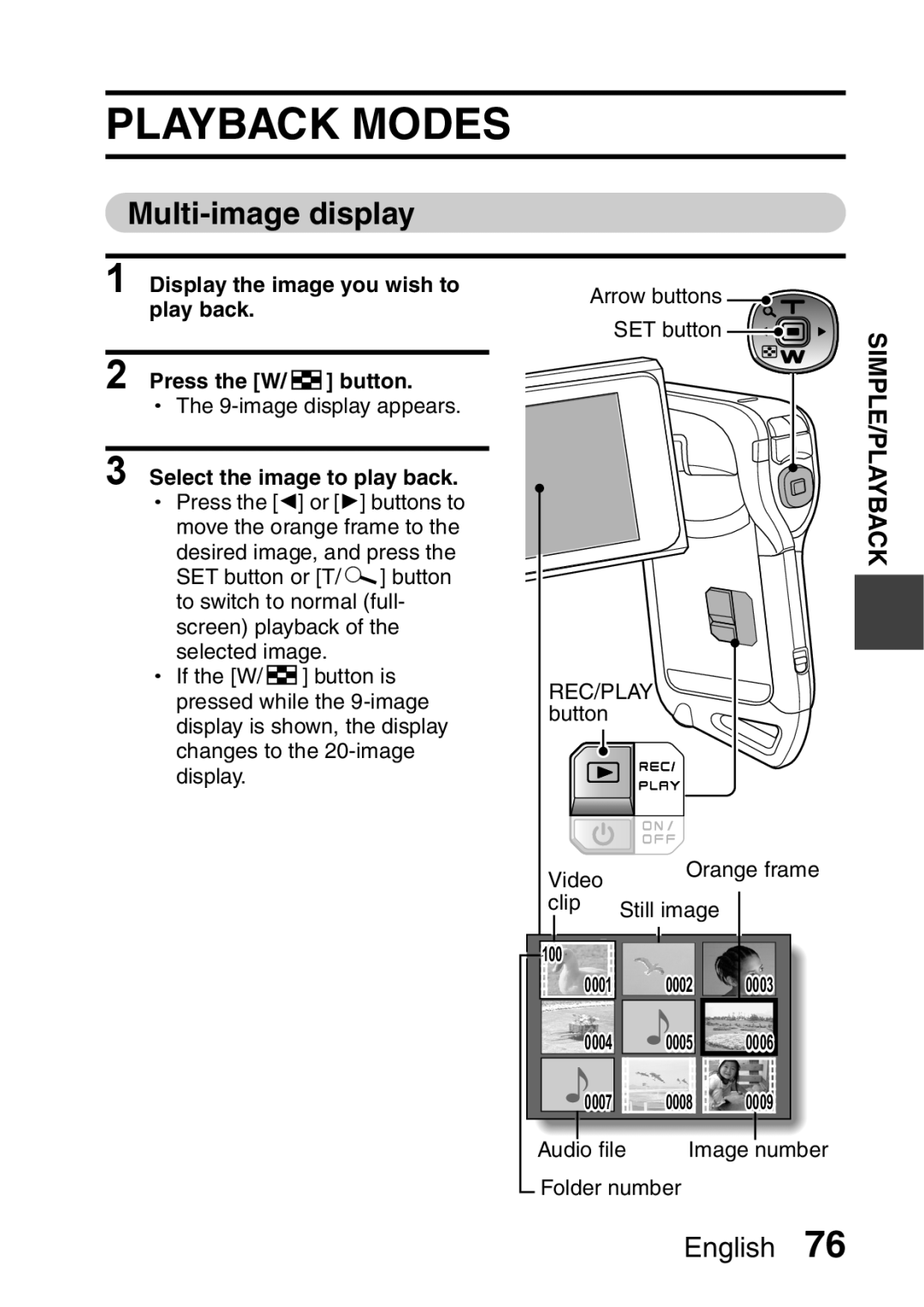 Sanyo VPC-E2 instruction manual Playback Modes, Multi-image display 