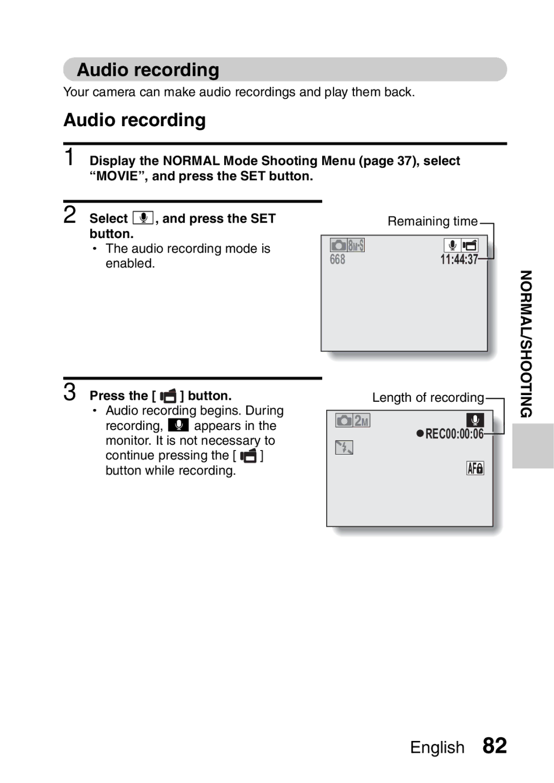 Sanyo VPC-E2 instruction manual Audio recording, Enabled 