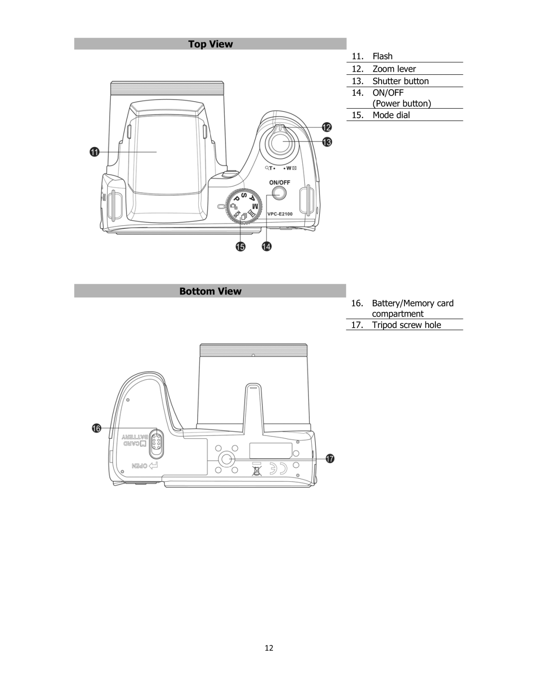 Sanyo VPC-E2100 instruction manual Top View, Bottom View 