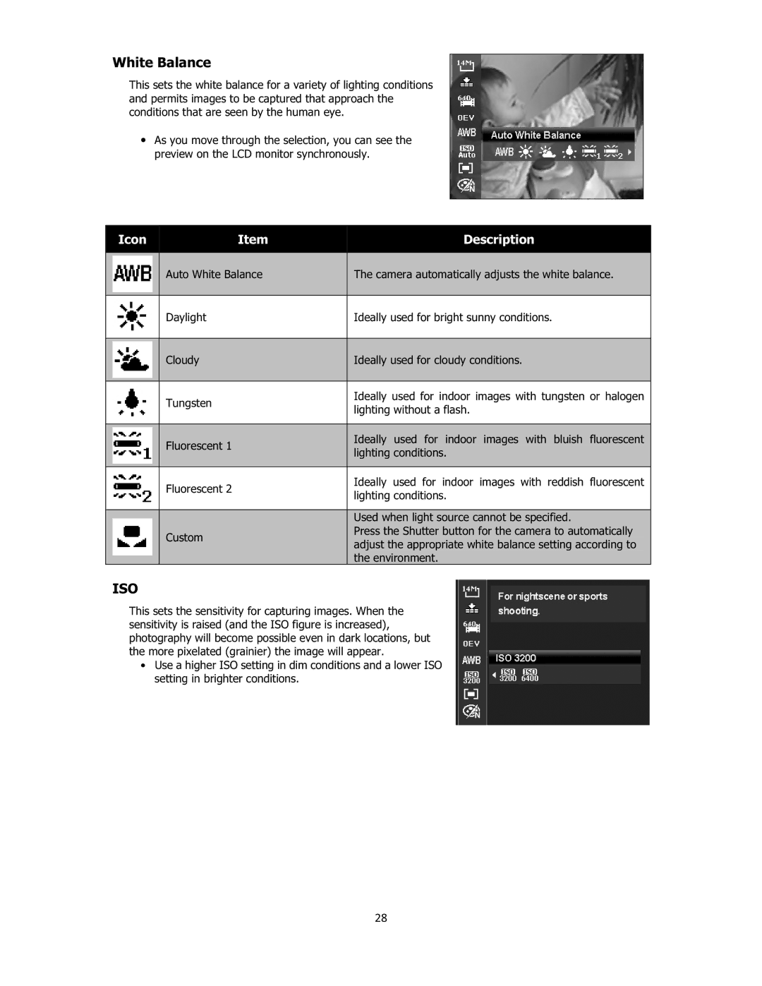 Sanyo VPC-E2100 instruction manual White Balance, 28 