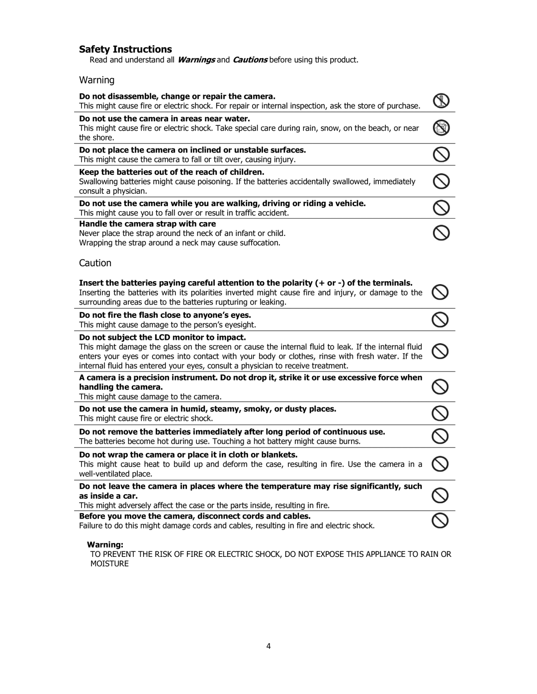 Sanyo VPC-E2100 instruction manual Safety Instructions 