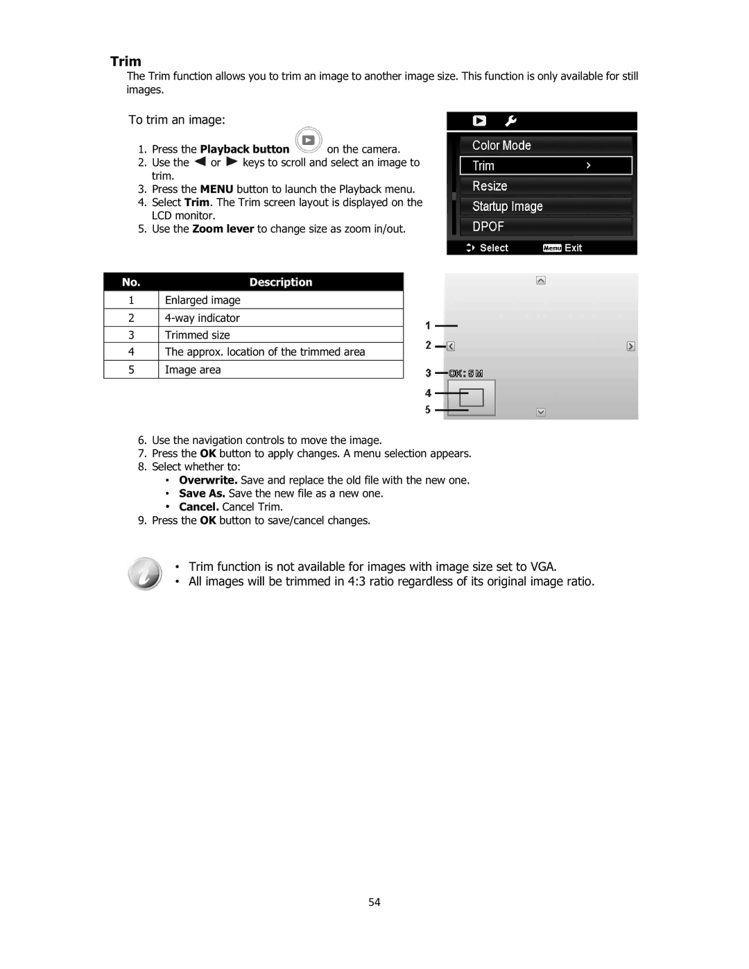 Sanyo VPC-E2100 instruction manual Trim, To trim an image, 54 