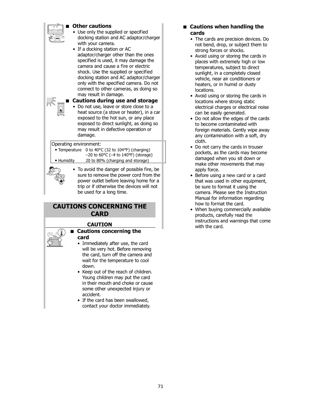 Sanyo VPC-E2100 instruction manual Other cautions, 71 