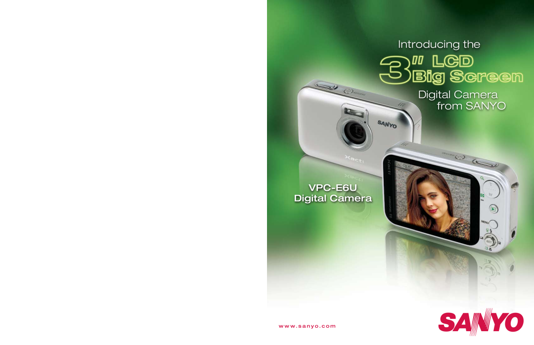 Sanyo specifications VPC-E6U Digital Camera, w w w . s a n y o . c o m 