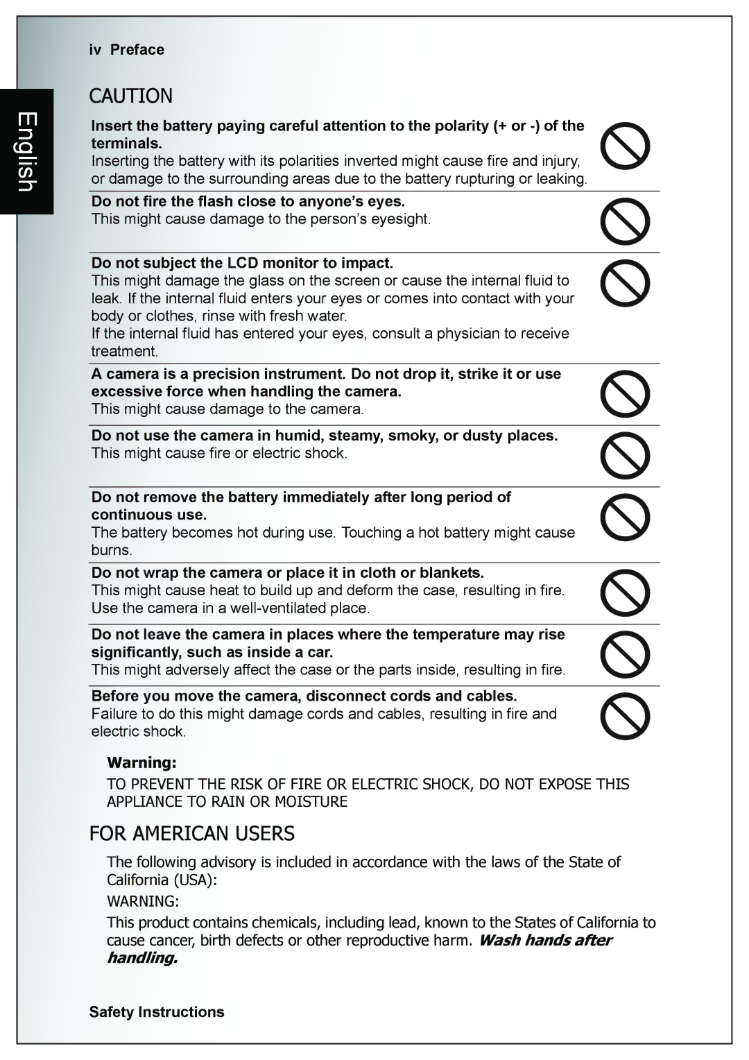 Sanyo VPC-E760 user manual Do not fire the flash close to anyone’s eyes, Do not subject the LCD monitor to impact 