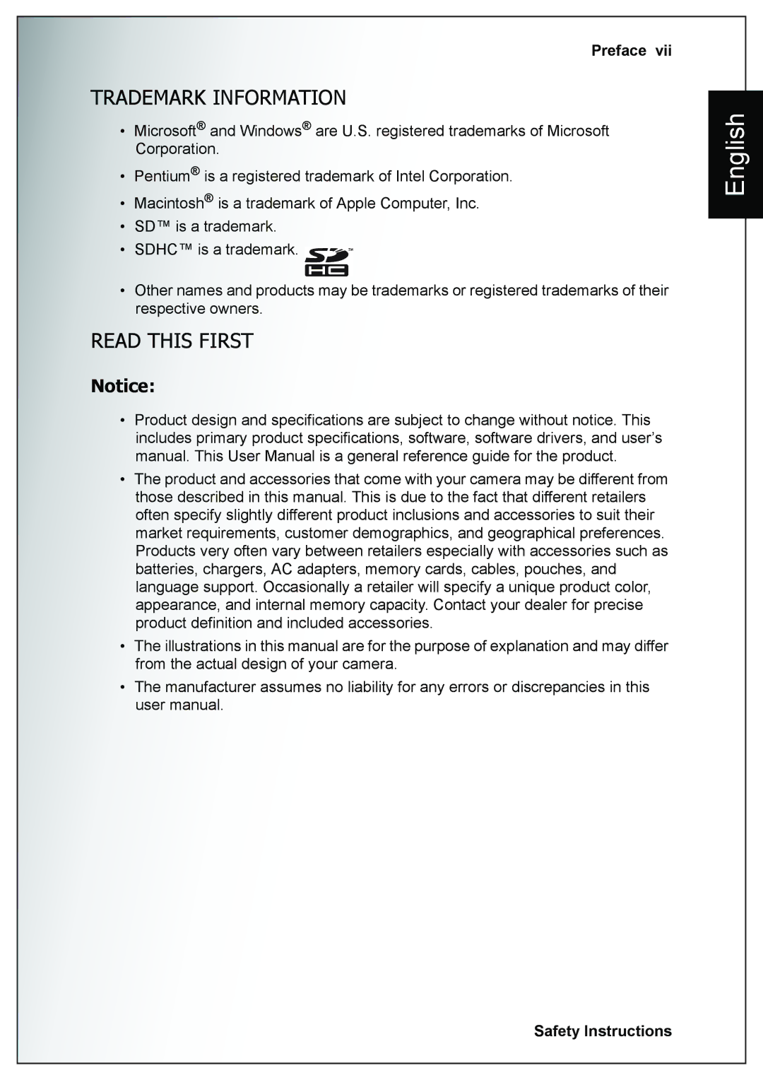 Sanyo VPC-E760 user manual Trademark Information 