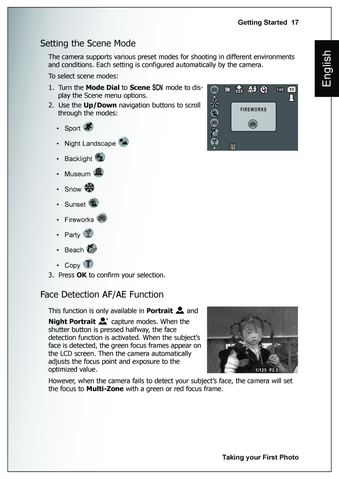 Sanyo VPC-E760 user manual Setting the Scene Mode, Face Detection AF/AE Function 