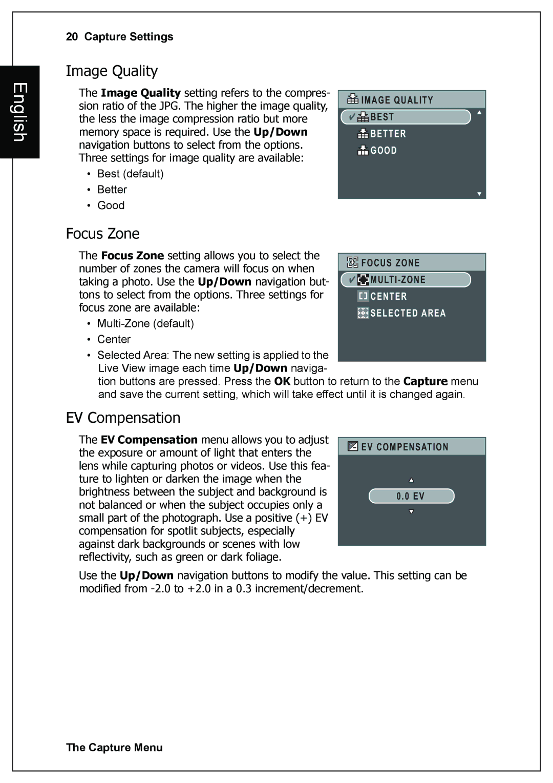 Sanyo VPC-E760 user manual Image Quality, Focus Zone, EV Compensation 