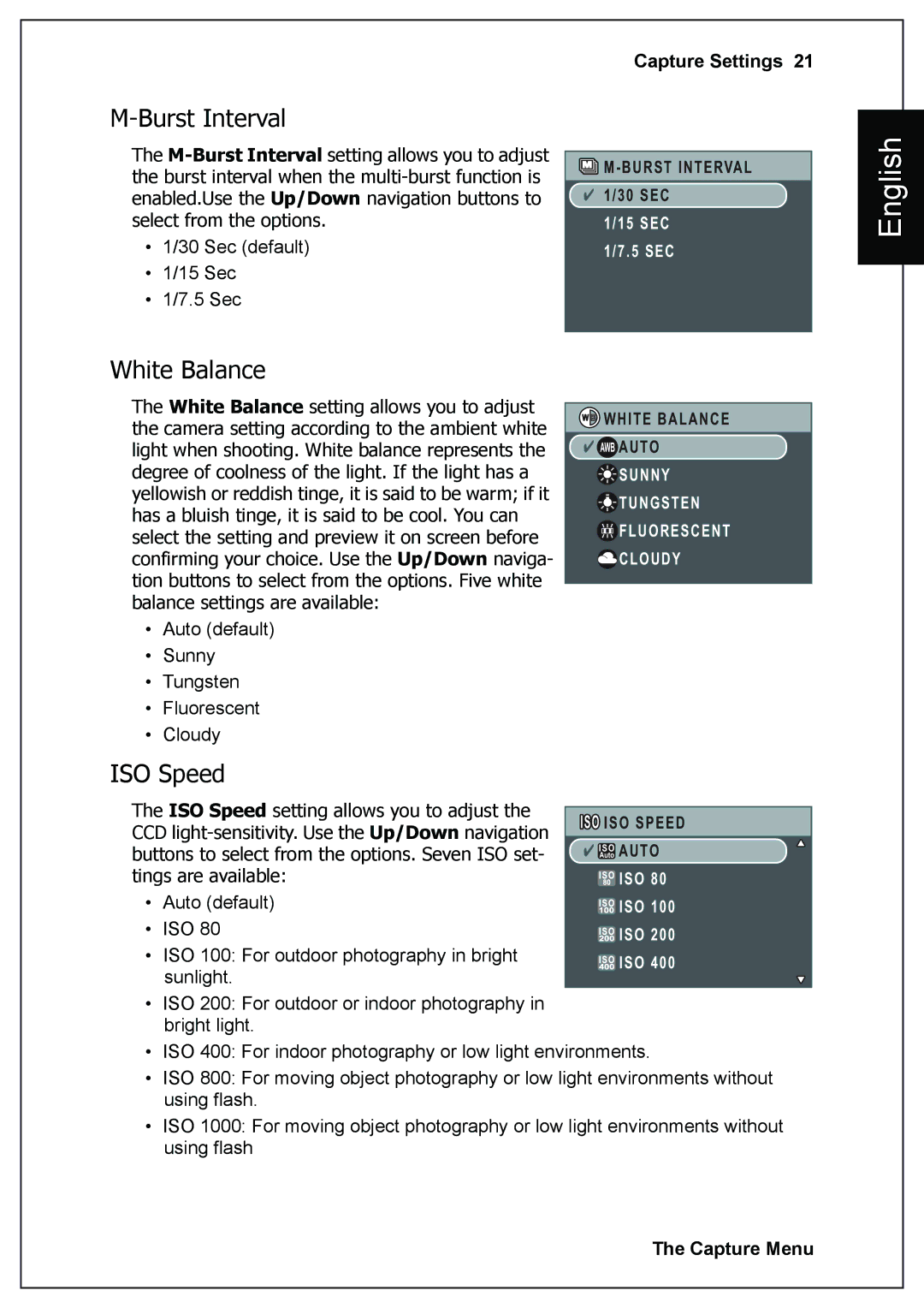 Sanyo VPC-E760 user manual Burst Interval, White Balance, ISO Speed 