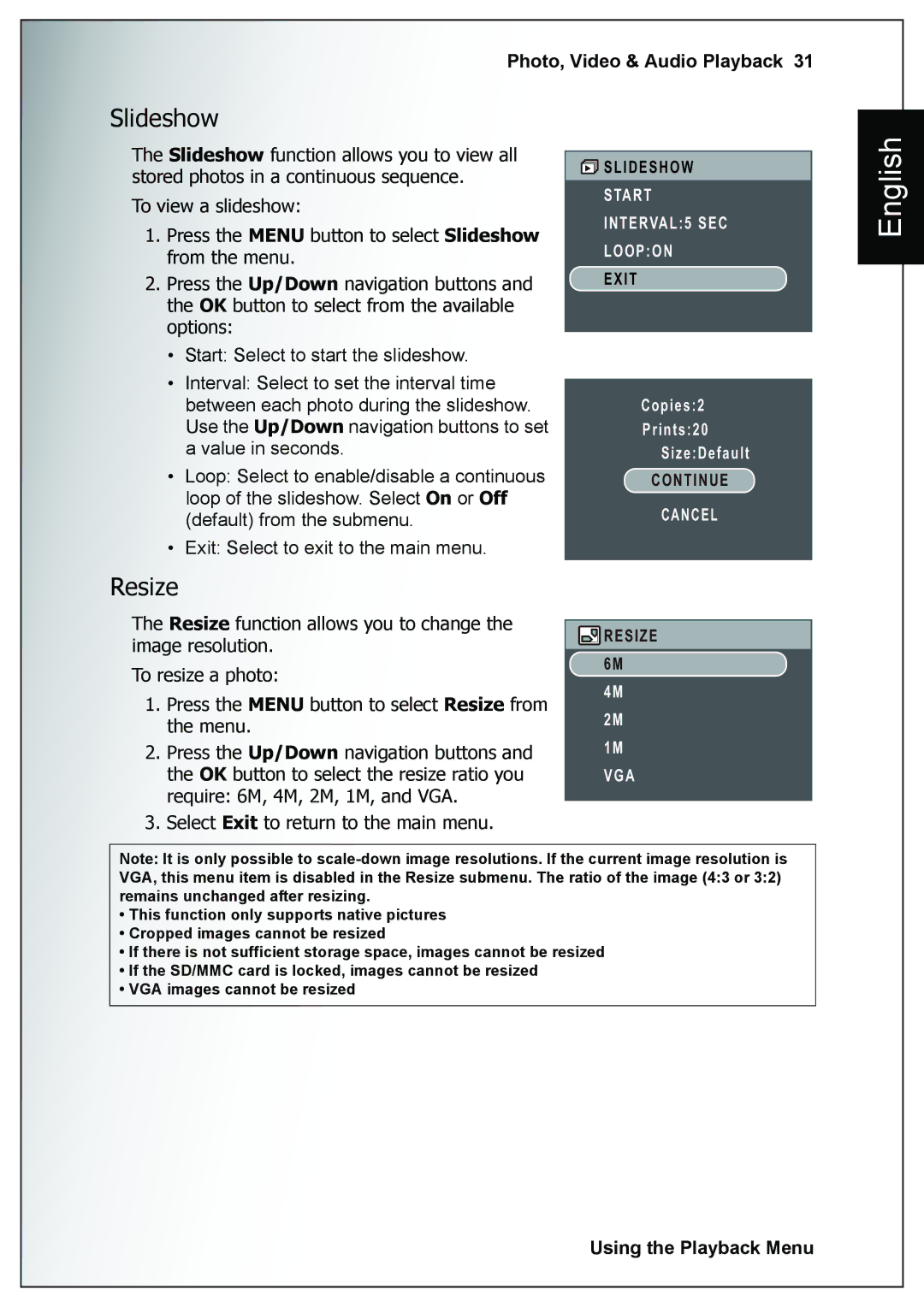 Sanyo VPC-E760 user manual Slideshow, Resize 