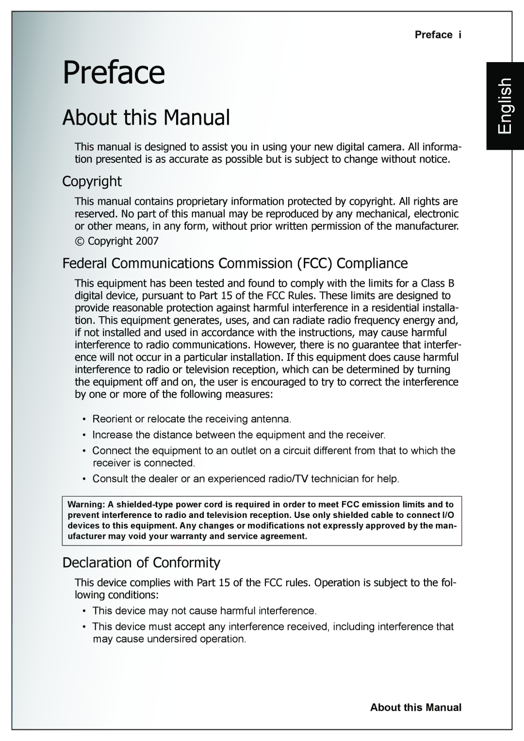 Sanyo VPC-E760 user manual Preface, About this Manual, Copyright, Federal Communications Commission FCC Compliance 